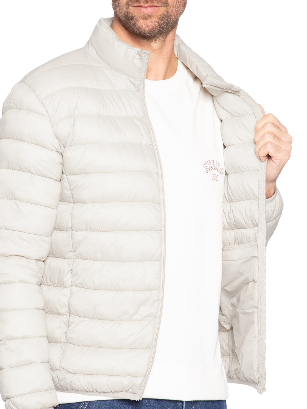Jaqueta Masculina Puffer Sem Gorro Bege Basiq Men