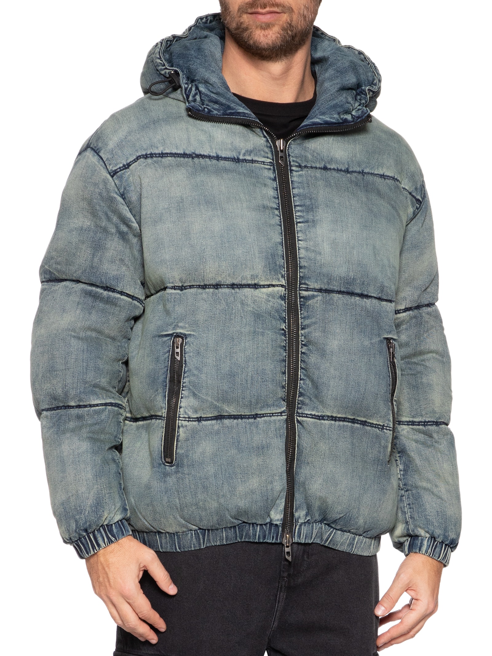 Diesel - Jaqueta Masculina Puffer W-Mons Matelassê Jeans - Azul - Azul