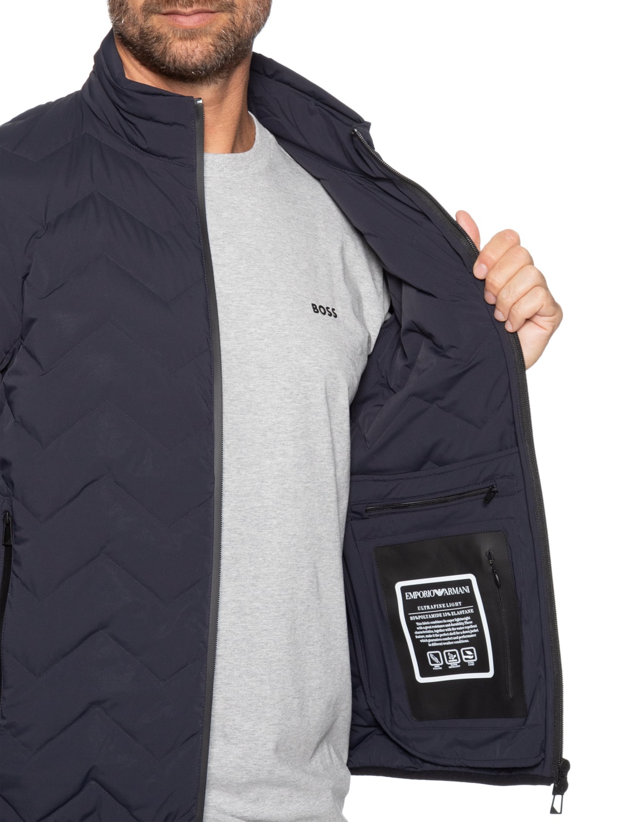 Jaqueta Masculina Puffer Water Repellent Chevron – Azul Emporio Armani