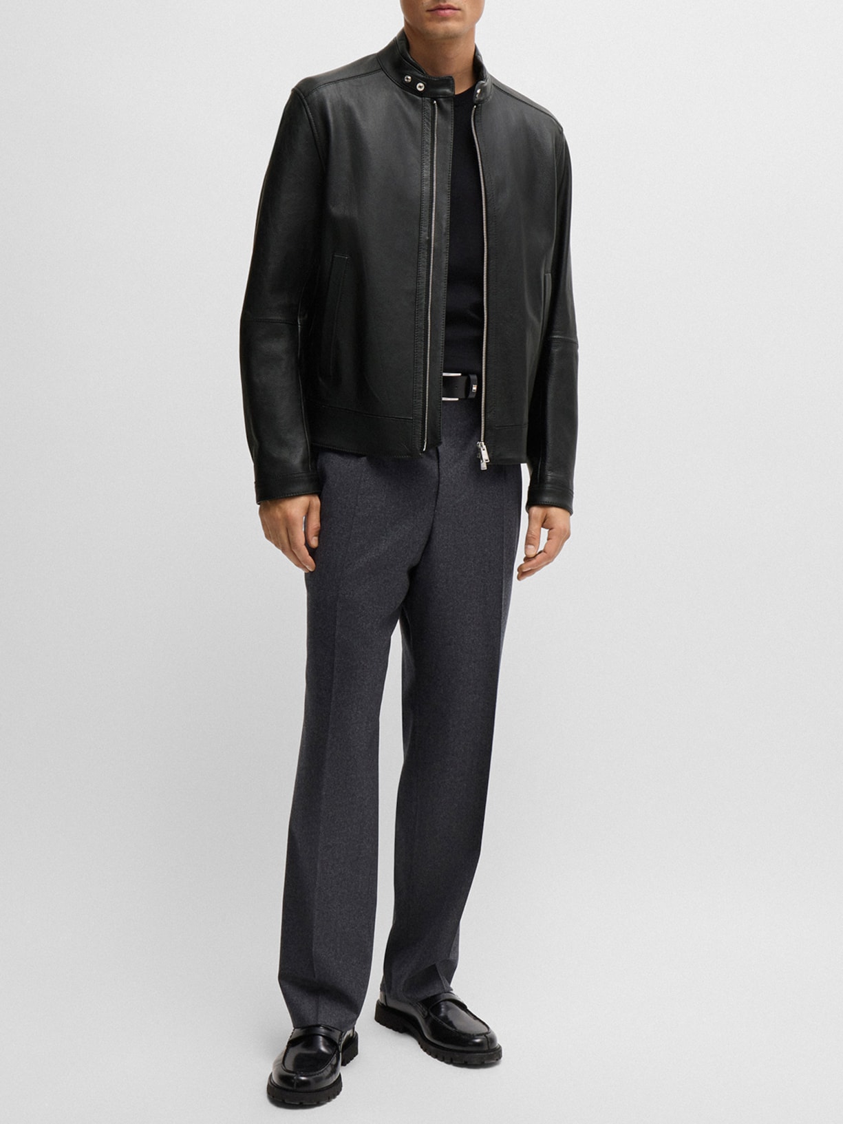 Jaqueta Masculina Regular De Couro H Mansell Preto Boss