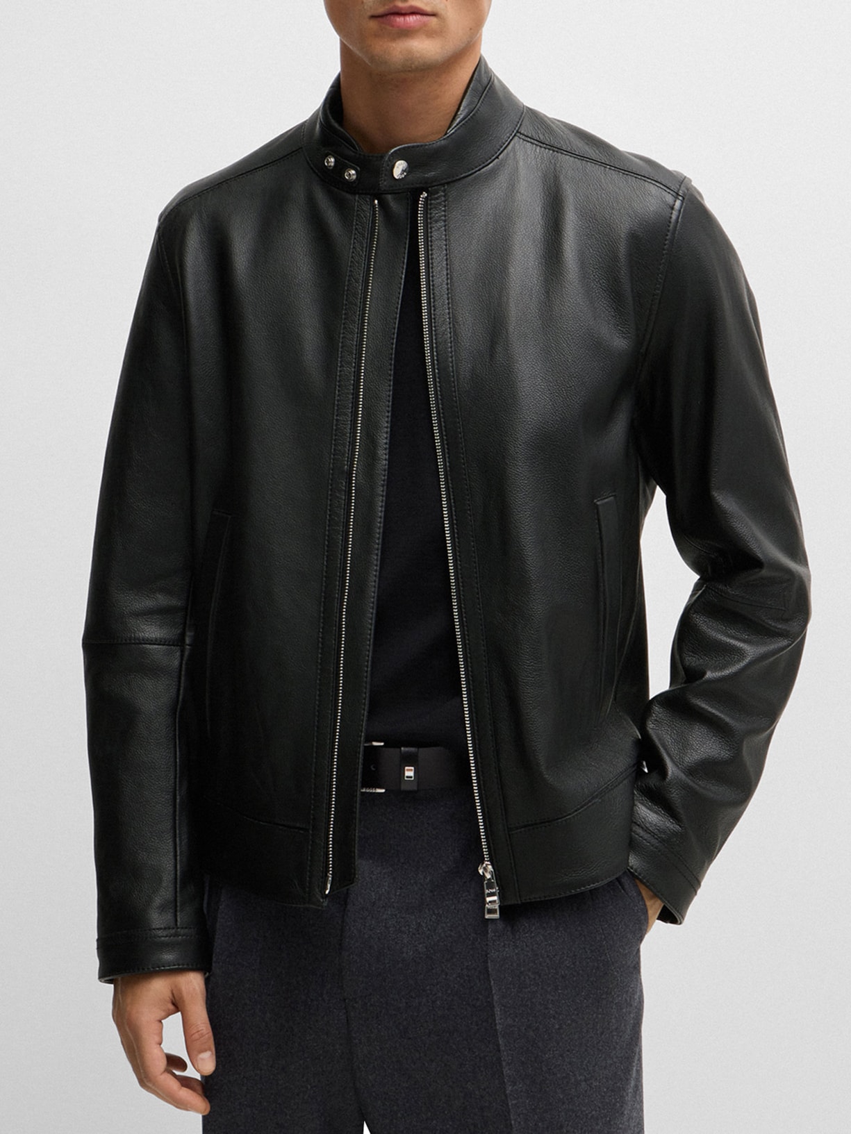 Jaqueta Masculina Regular De Couro H Mansell Preto Boss