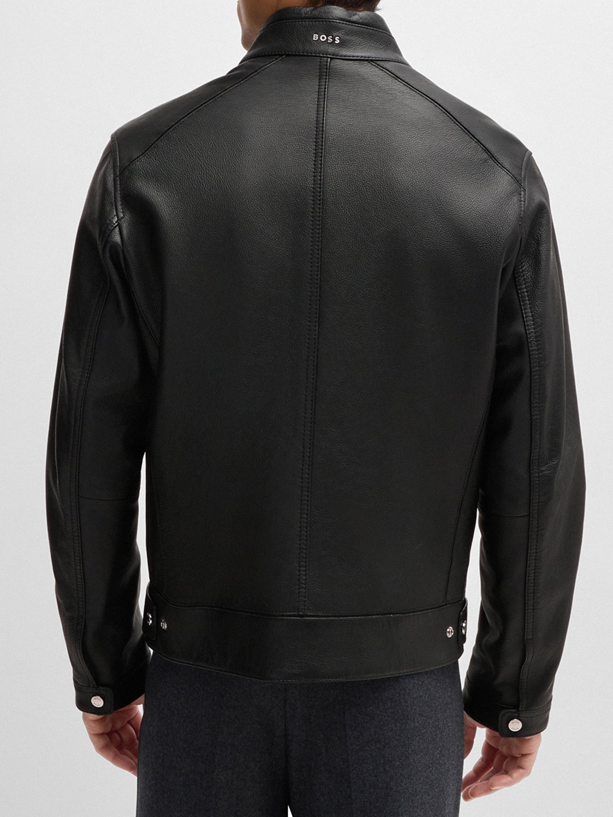 Jaqueta Masculina Regular De Couro H Mansell Preto Boss