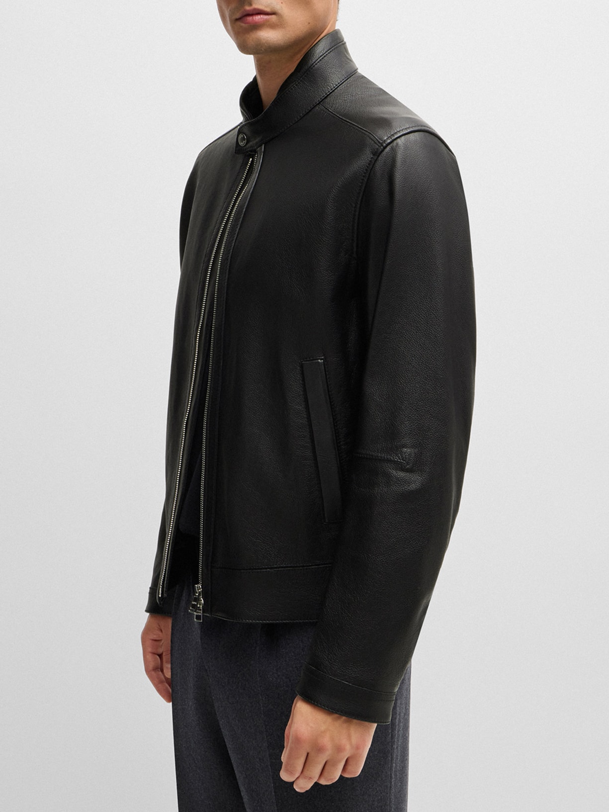 Jaqueta Masculina Regular De Couro H Mansell Preto Boss