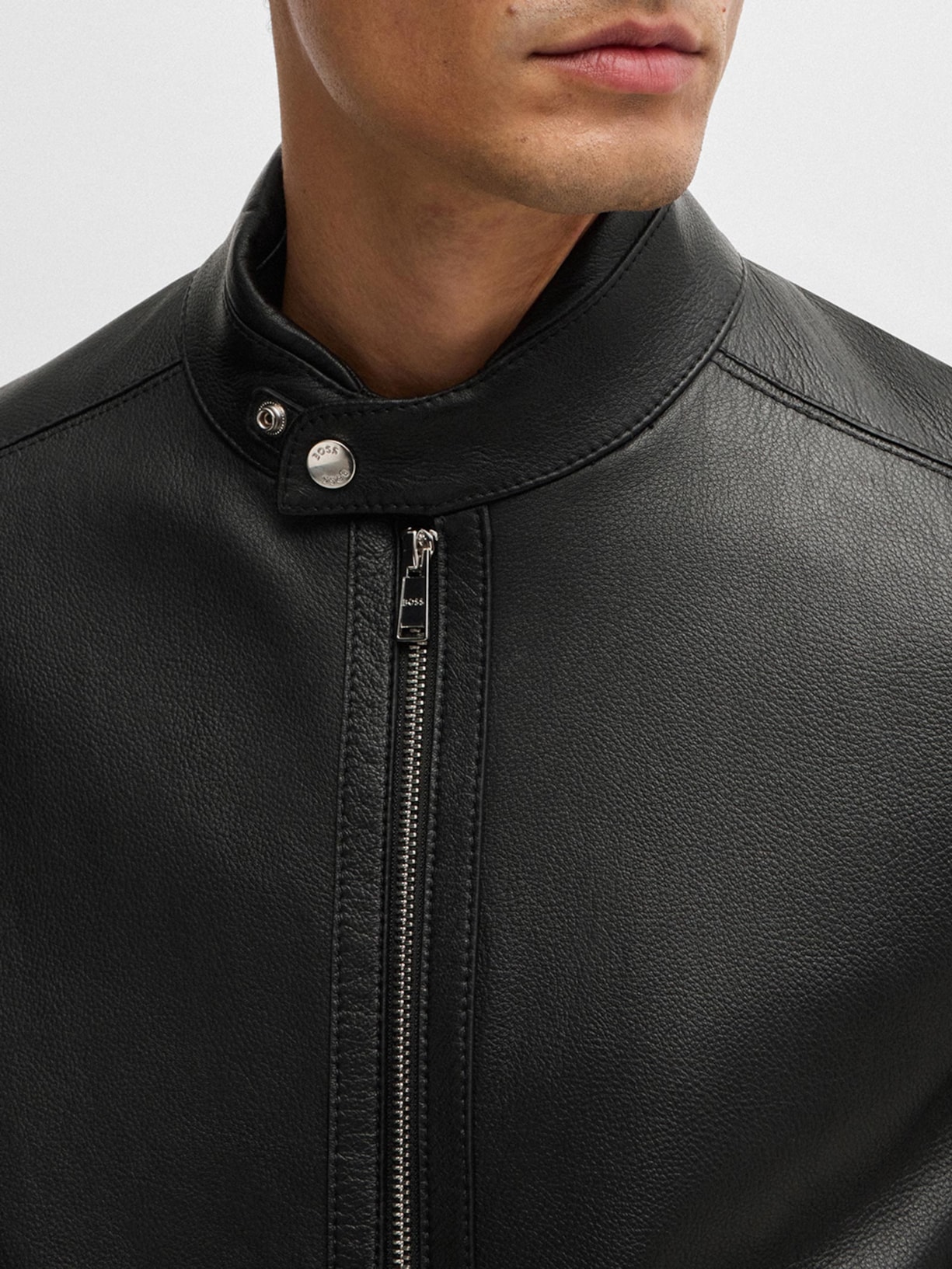 Jaqueta Masculina Regular De Couro H Mansell Preto Boss