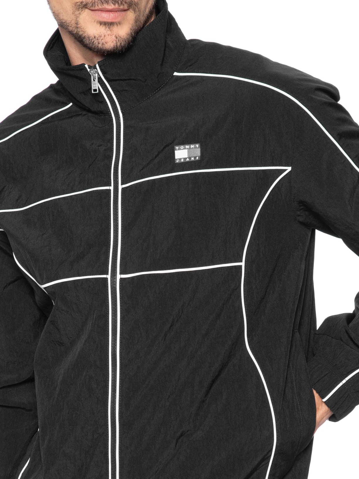 Jaqueta Masculina Regular Fit Detalhe Flag Viés Preto Tommy Jeans
