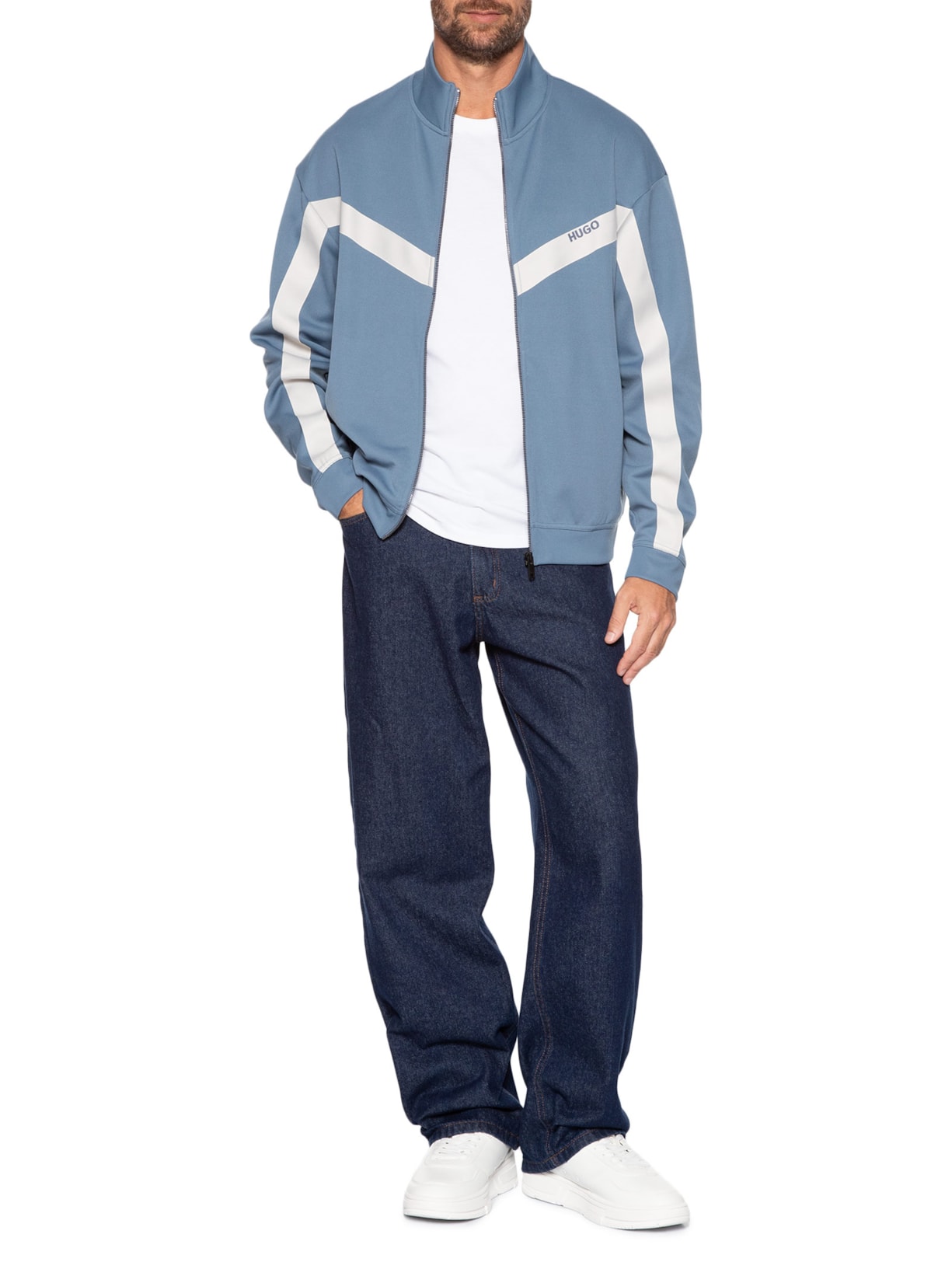 Jaqueta Masculina Relaxed- Fit Chevron Tape Darti Azul Hugo