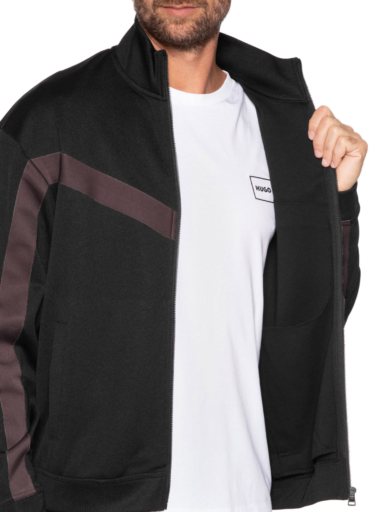 Jaqueta Masculina Relaxed- Fit Chevron Tape Darti Preto Hugo
