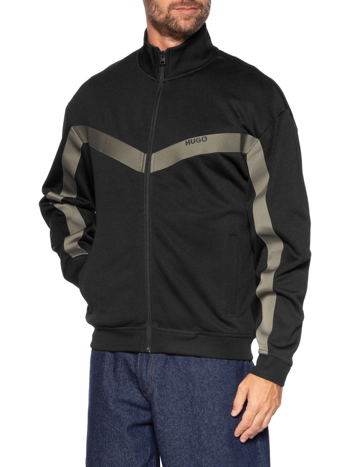 Jaqueta Masculina Relaxed- Fit Chevron Tape Darti Preto Hugo