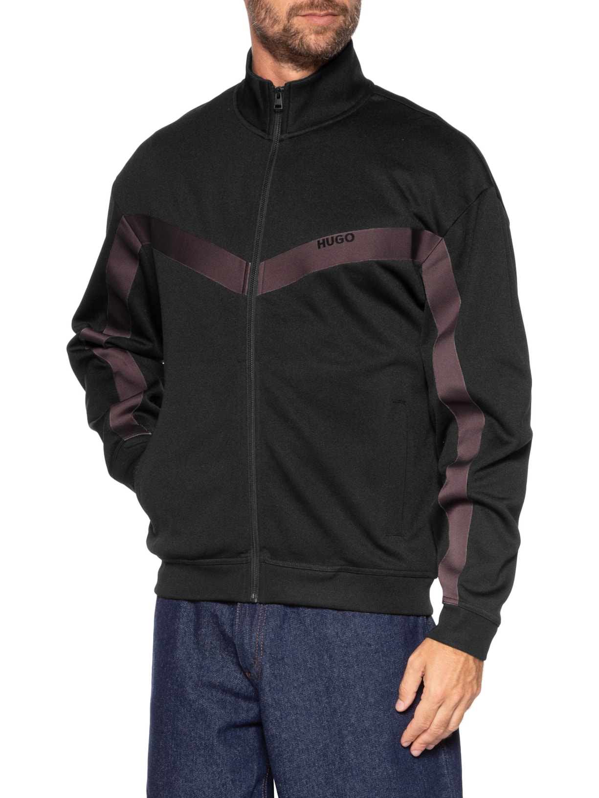 Jaqueta Masculina Relaxed- Fit Chevron Tape Darti Preto Hugo