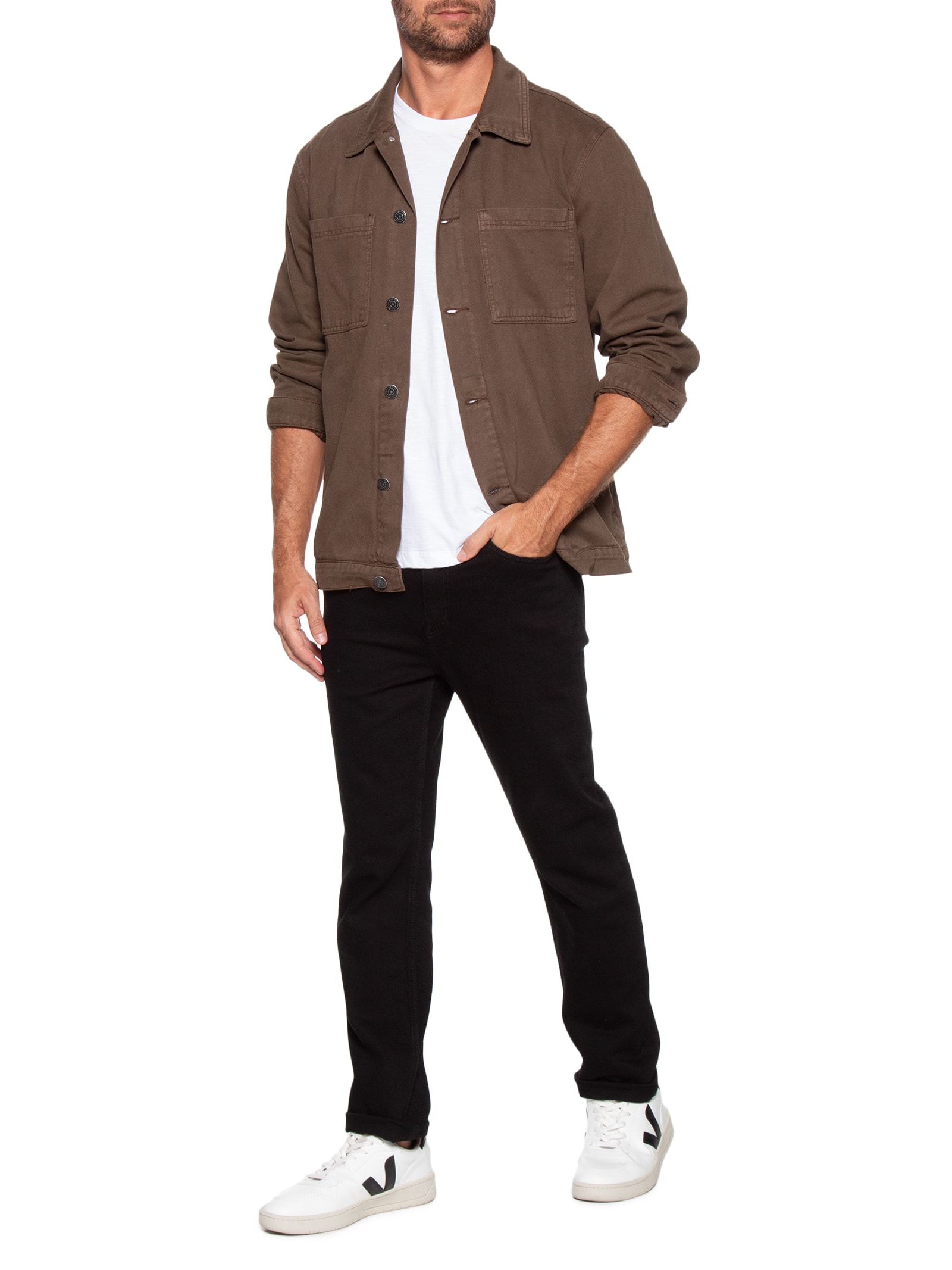 Hering - Jaqueta Masculina Sarja com Bolso - Marrom