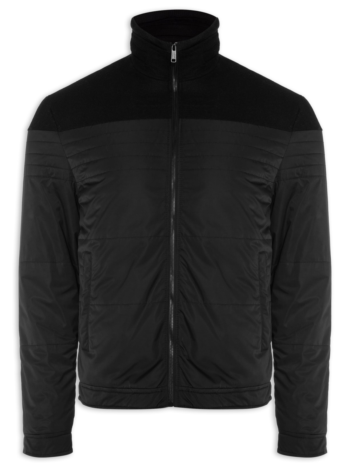 Jaqueta Masculina Sintética Masculina Sem Capuz - Preto