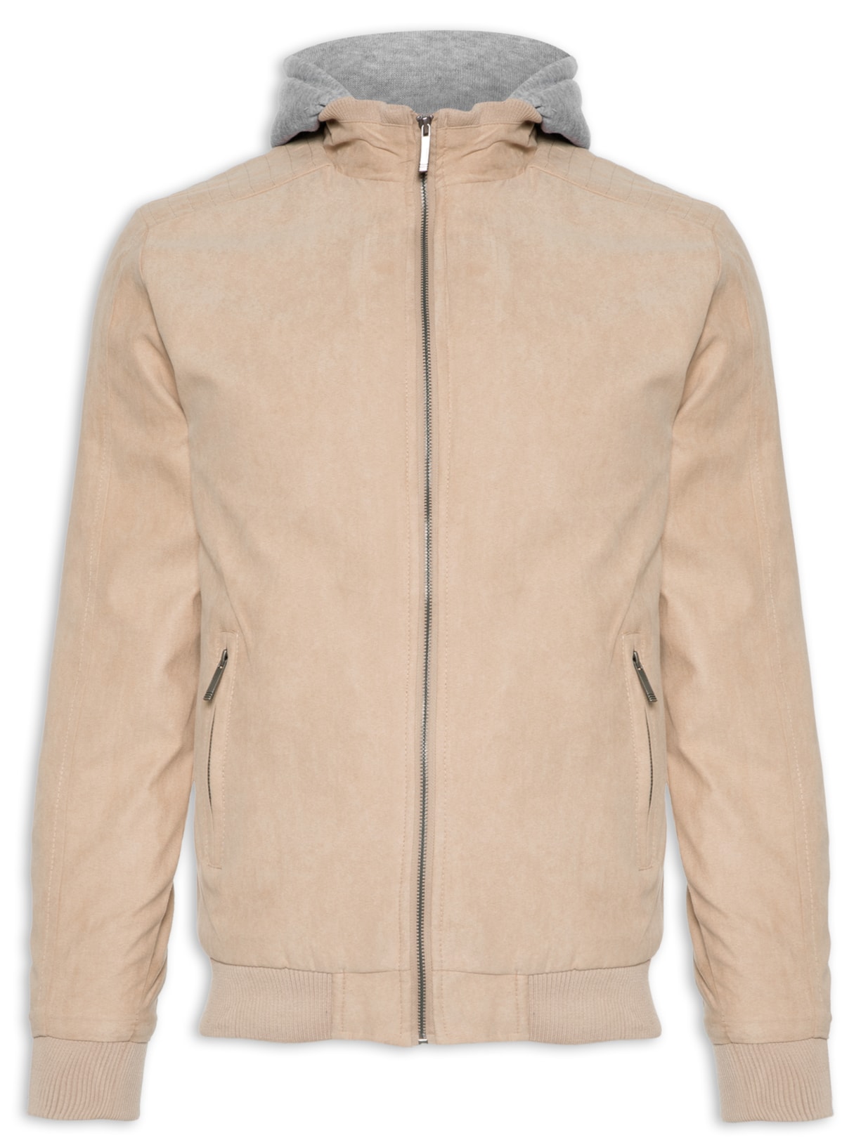 Jaqueta Masculina Suede Com Capuz - Bege