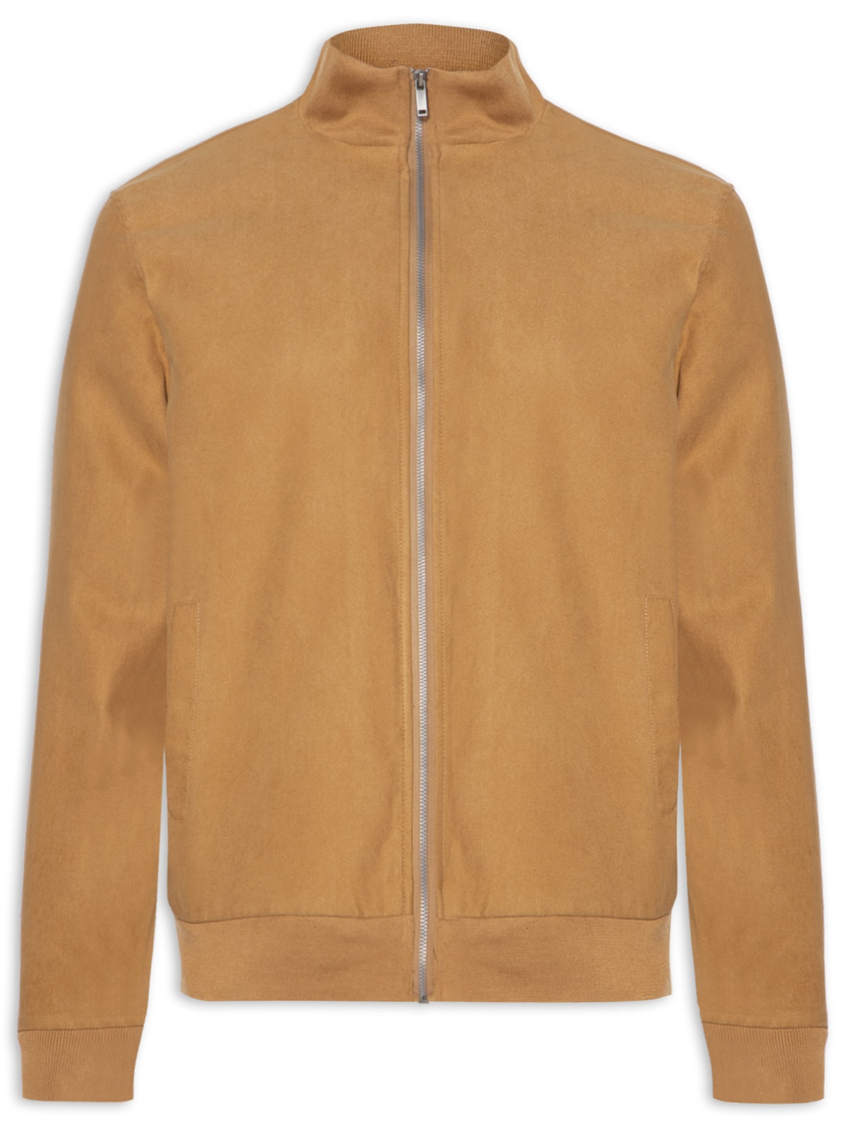 Jaqueta Masculina Suede Com Gola E Punhos Retilíneos - Marrom