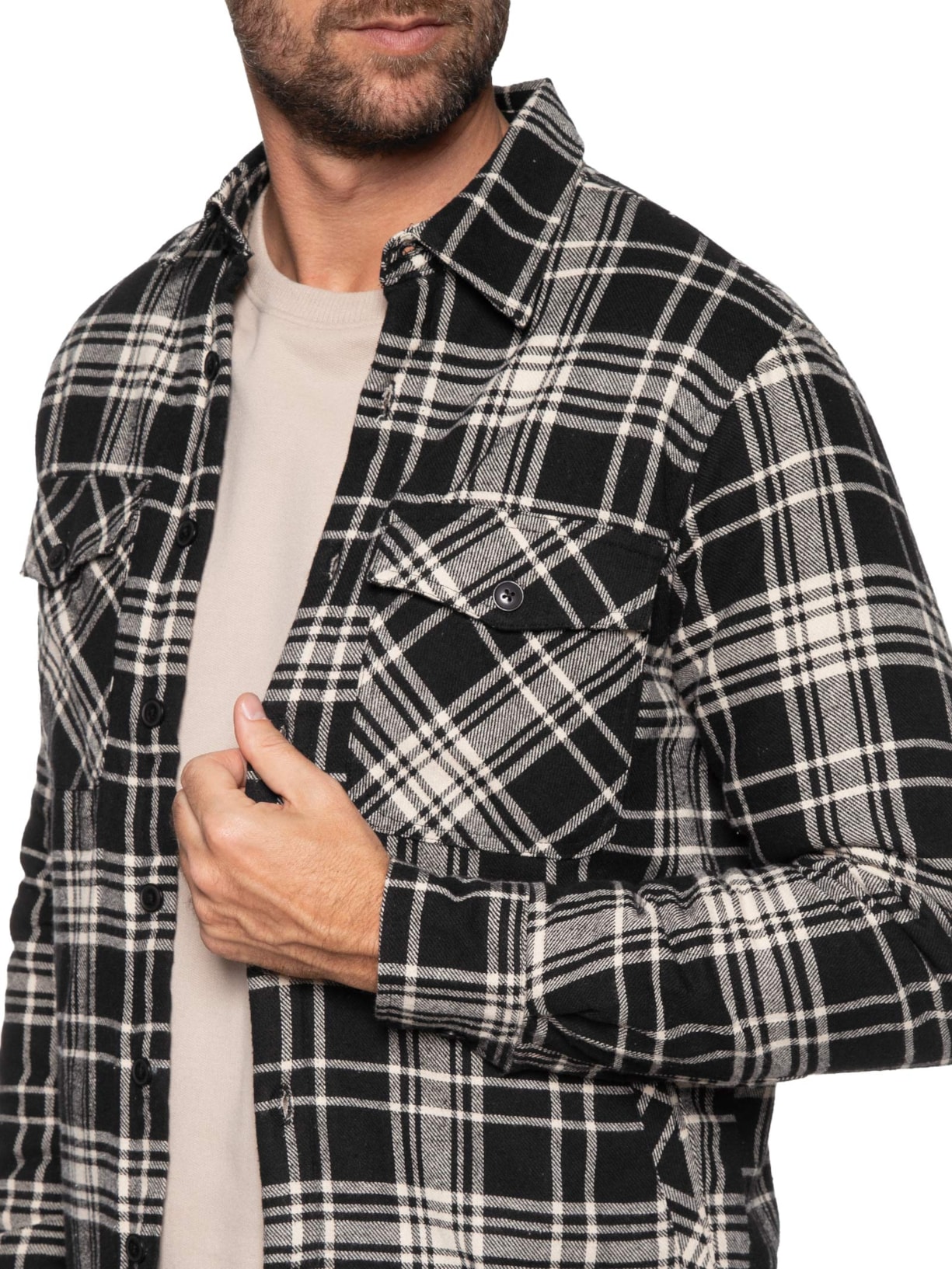 Jaqueta Masculina Xadrez Com Forro Peluciado Basiq Men Preto