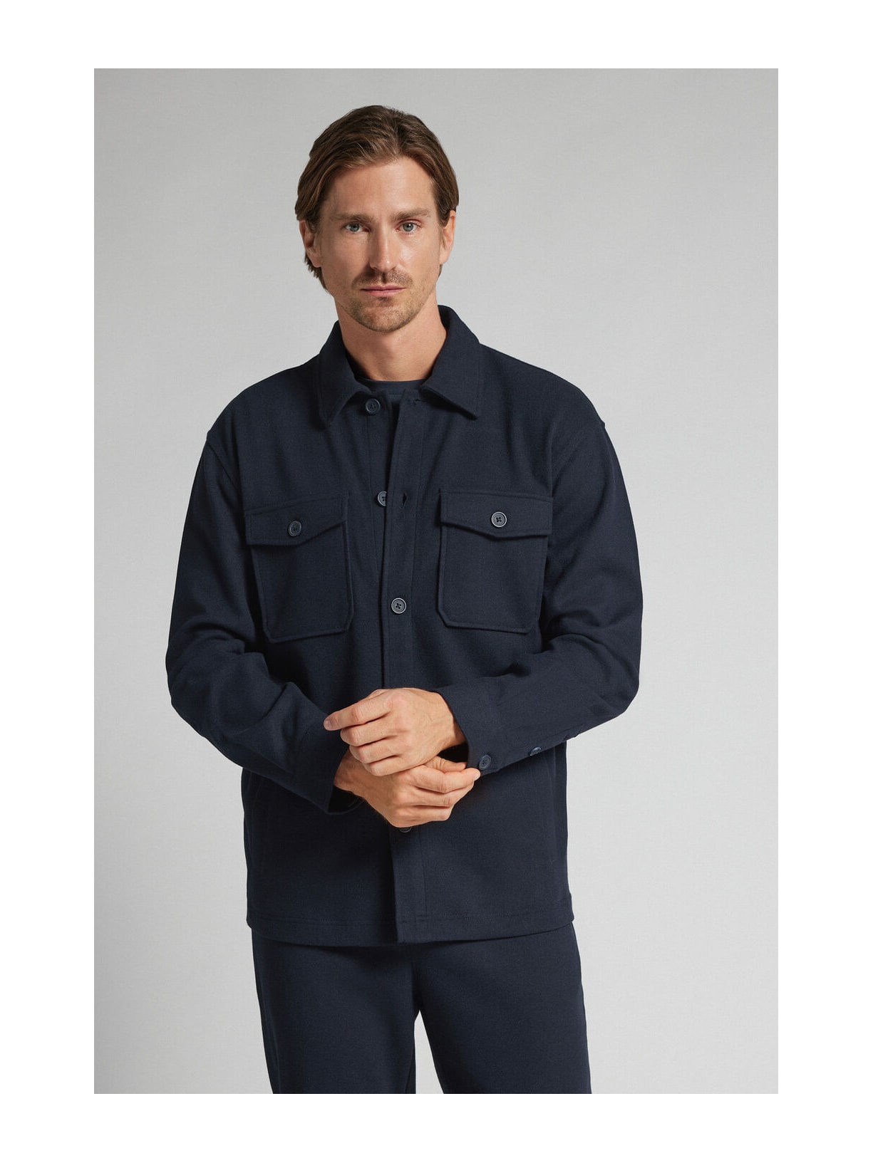 Jaqueta Overshirt Com Botões e Efeito Lã Azul Intimissimi