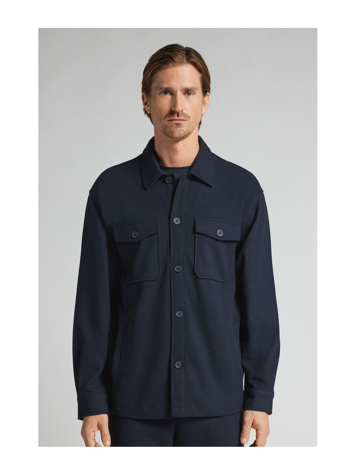 Jaqueta Overshirt Com Botões e Efeito Lã Azul Intimissimi