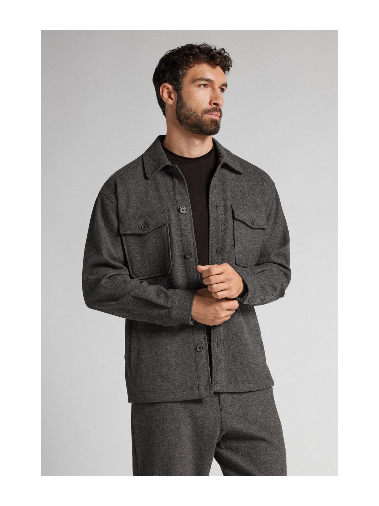 Jaqueta Overshirt Com Botões e Efeito Lã Cinza Intimissimi