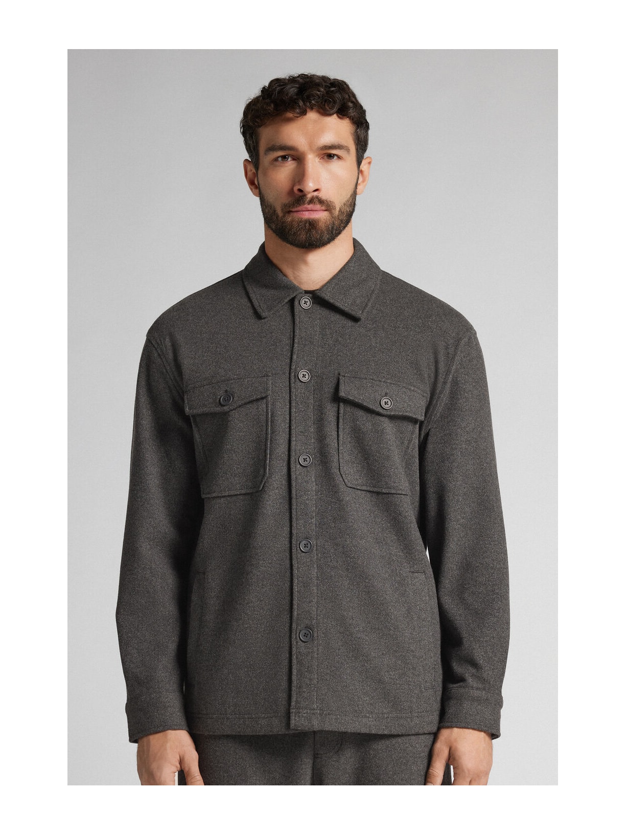 Jaqueta Overshirt Com Botões e Efeito Lã Cinza Intimissimi