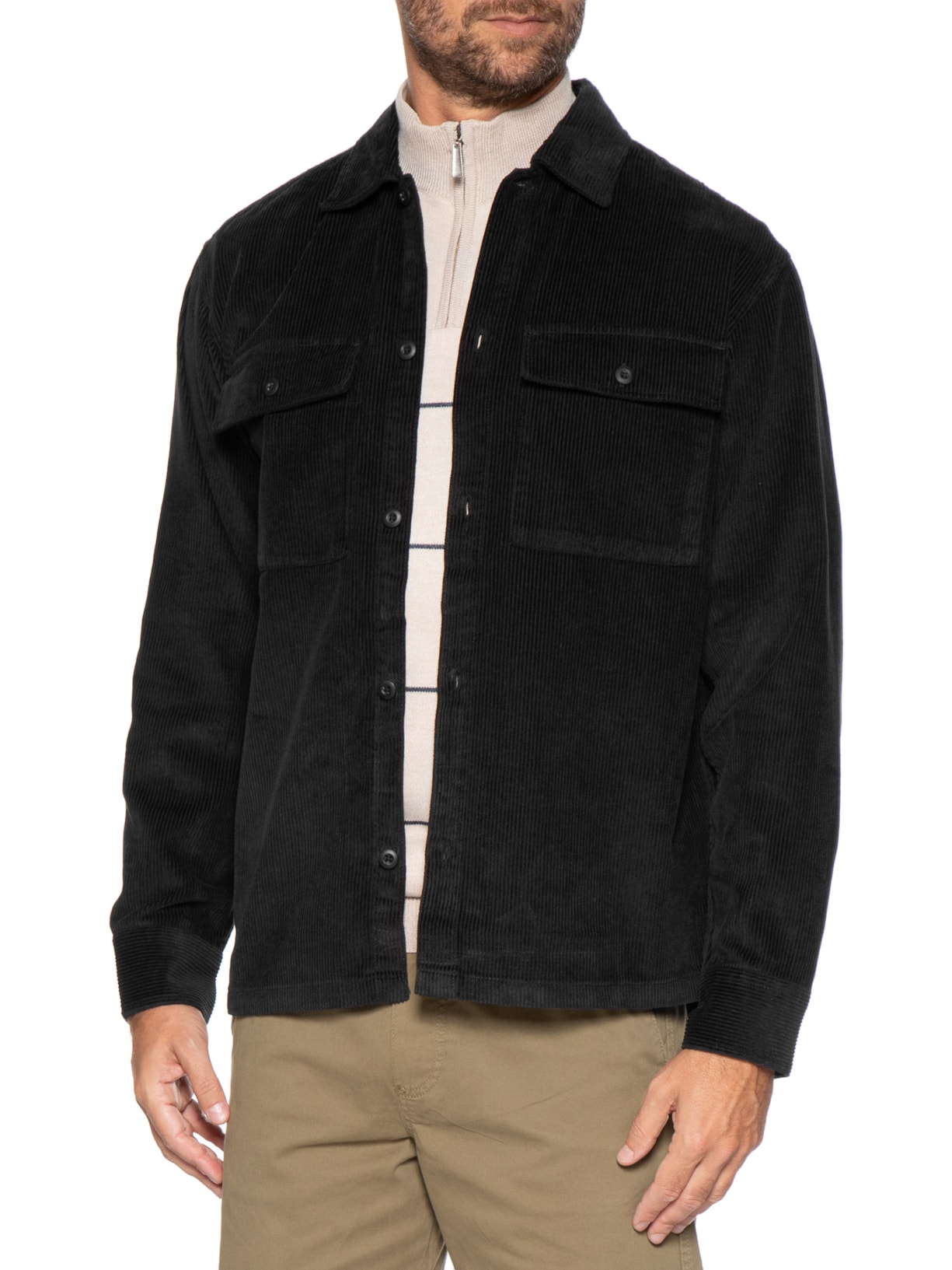 Jaqueta Overshirt Masculina Perfect em Veludo Preto Jack & Jones