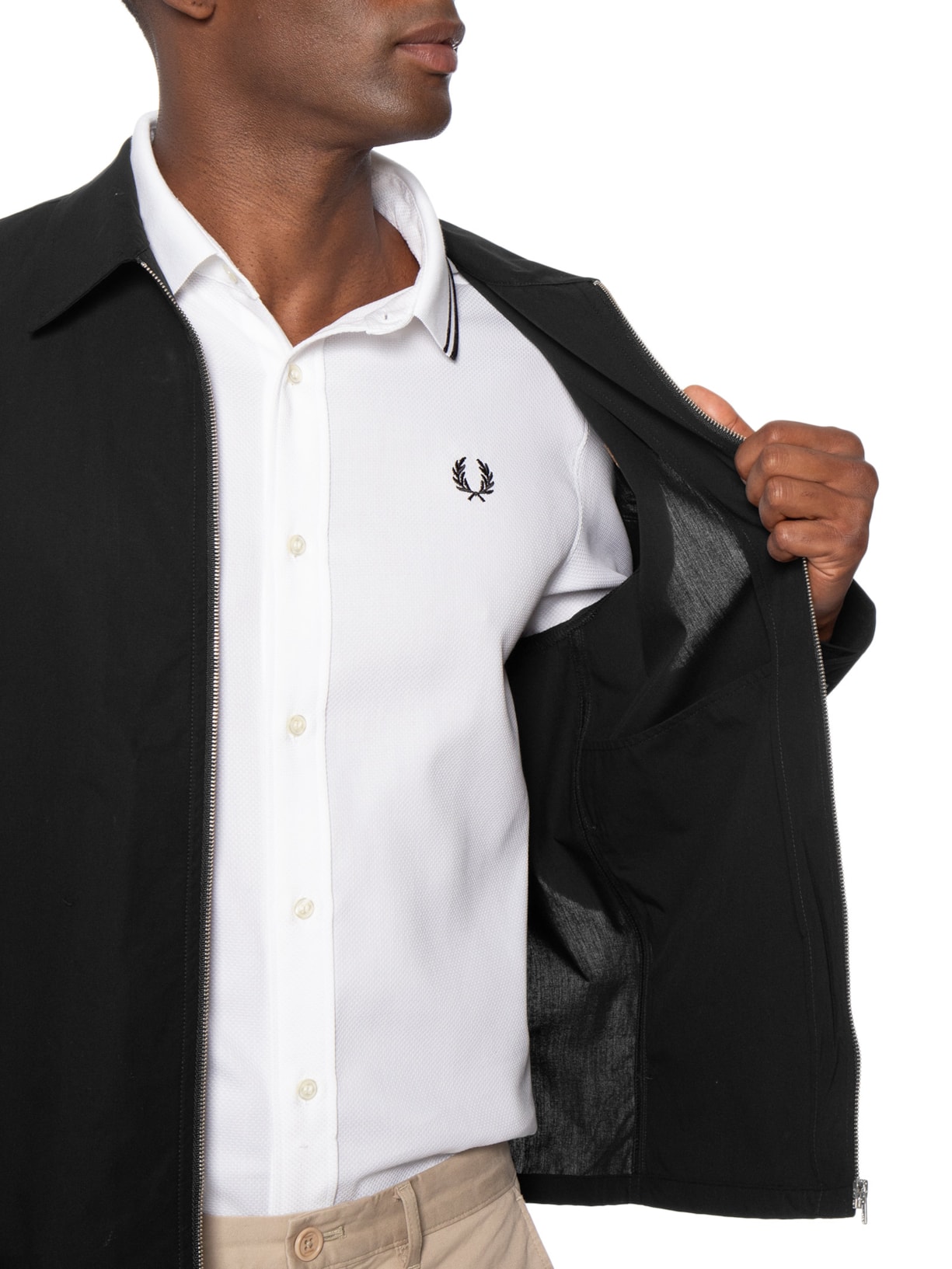 Jaqueta Overshirt Masculina Poplin Preto Fred Perry