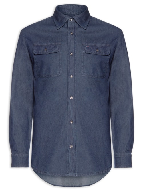 Jaqueta Overshirt Masculina Relaxed Fit Denim Dark - Azul
