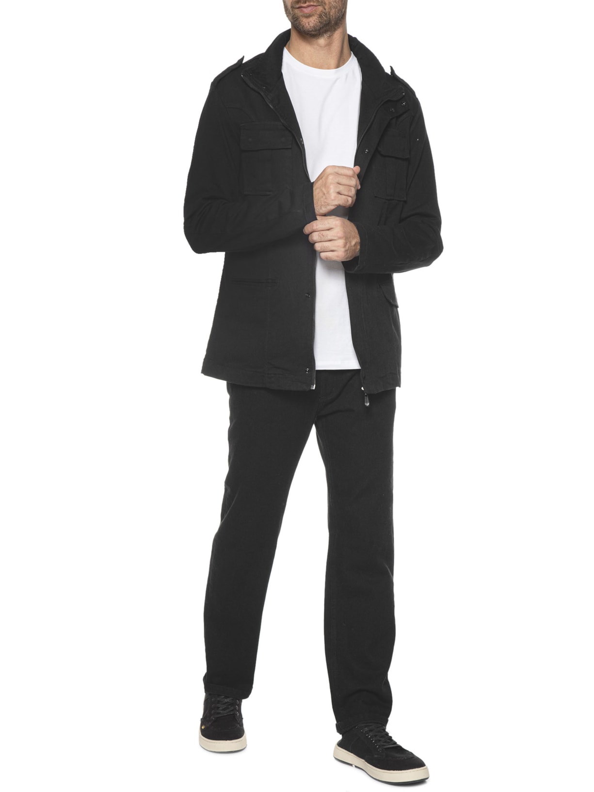 Jaqueta Parka Masculina Pockets Gola Alta Preto Osklen