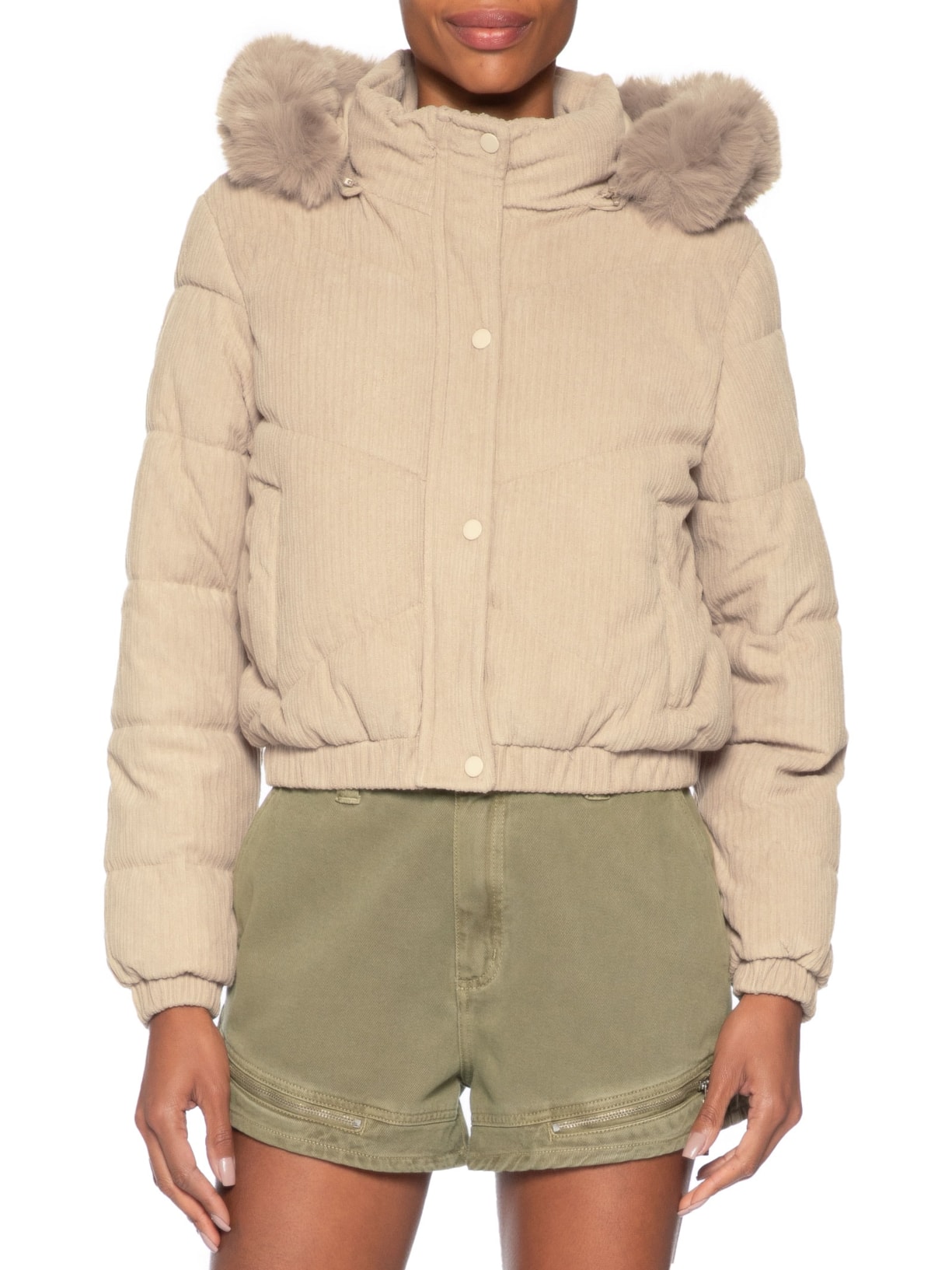 Jaqueta Puffer Feminina Bege Market 33