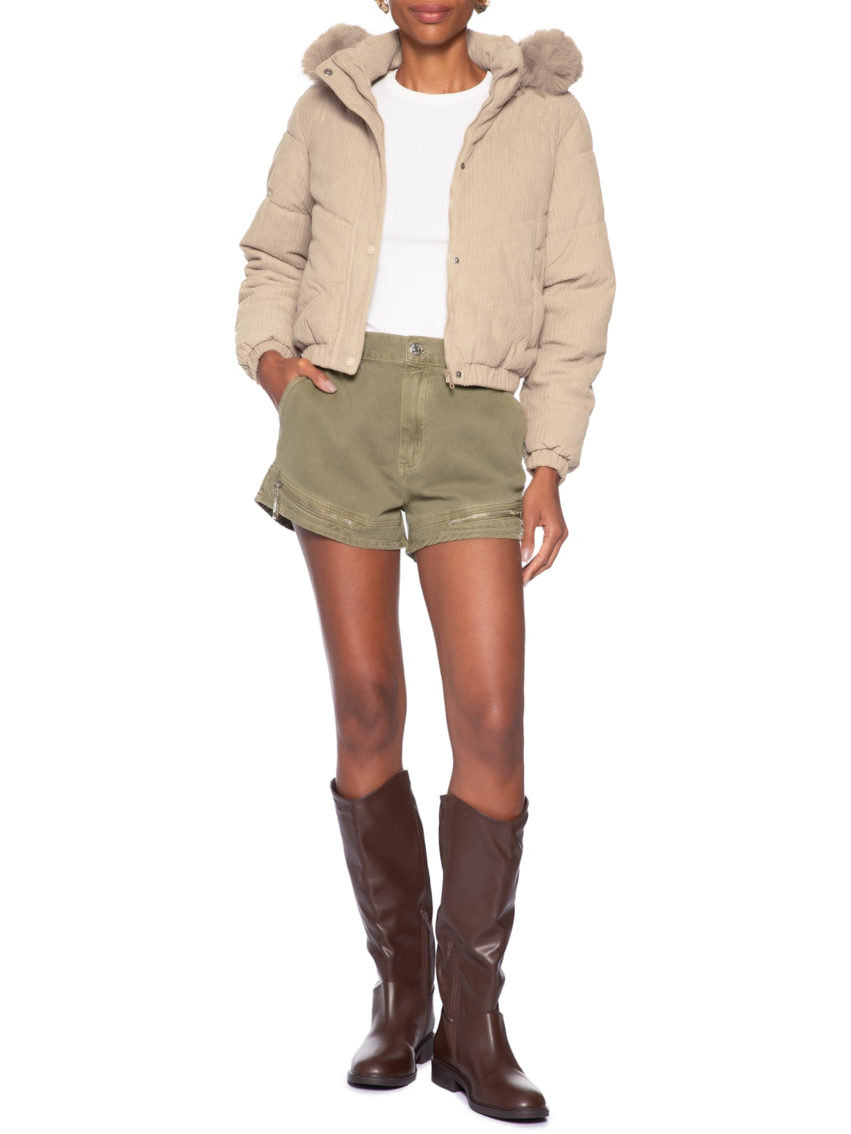 Jaqueta Puffer Feminina Bege Market 33