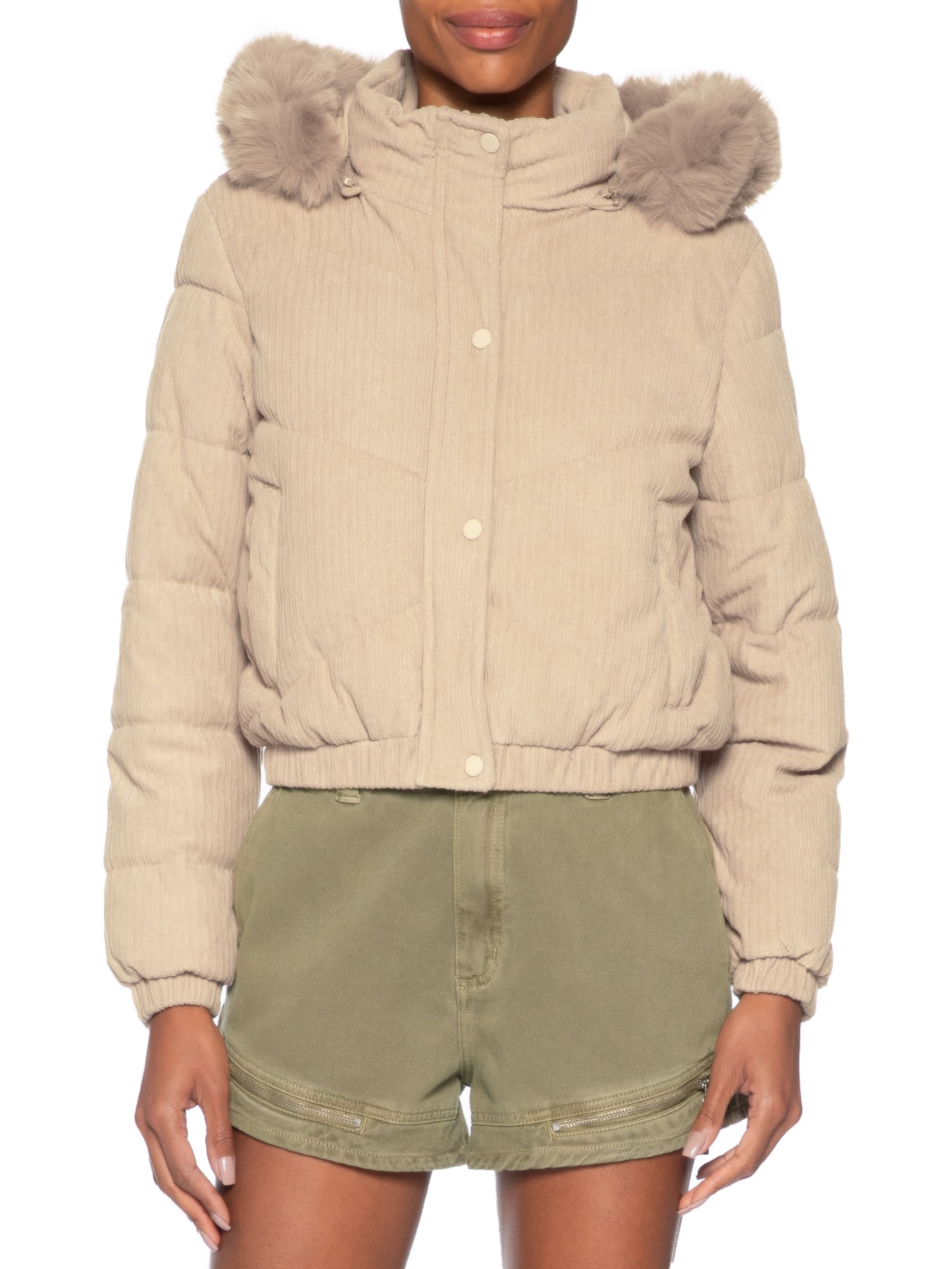 Jaqueta Puffer Feminina Bege Market 33