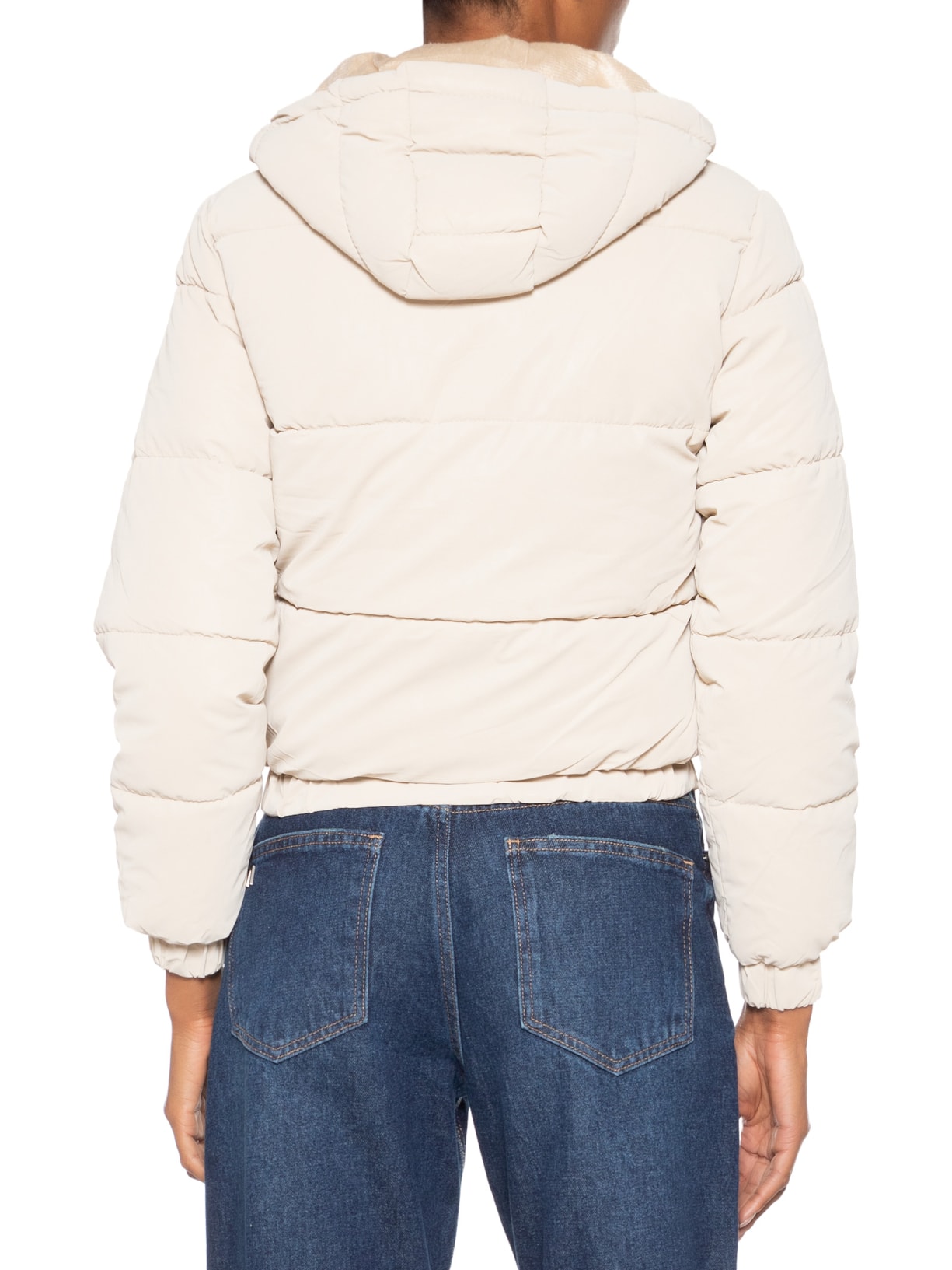 Jaqueta Puffer Feminina Com Capuz Removível Bege Market 33