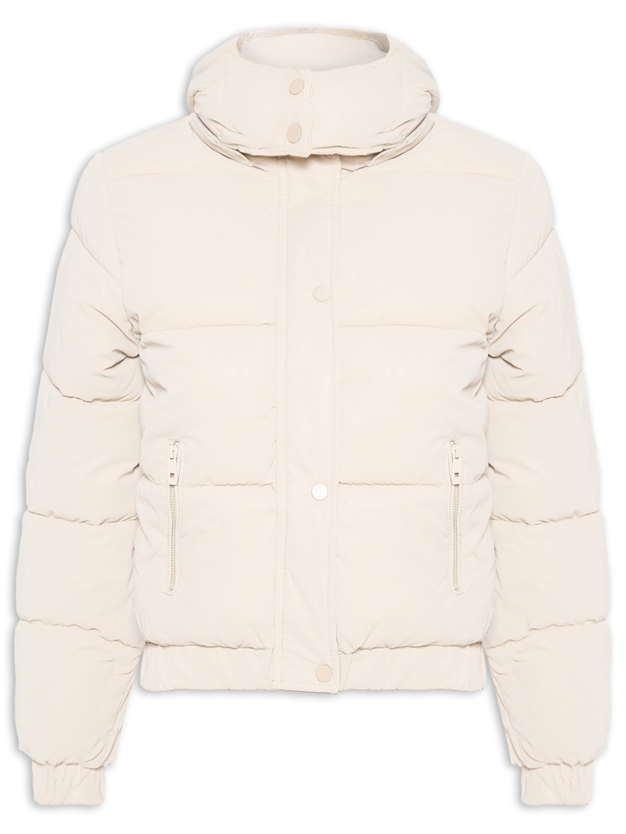 Jaqueta Puffer Feminina Com Capuz Removível - Bege
