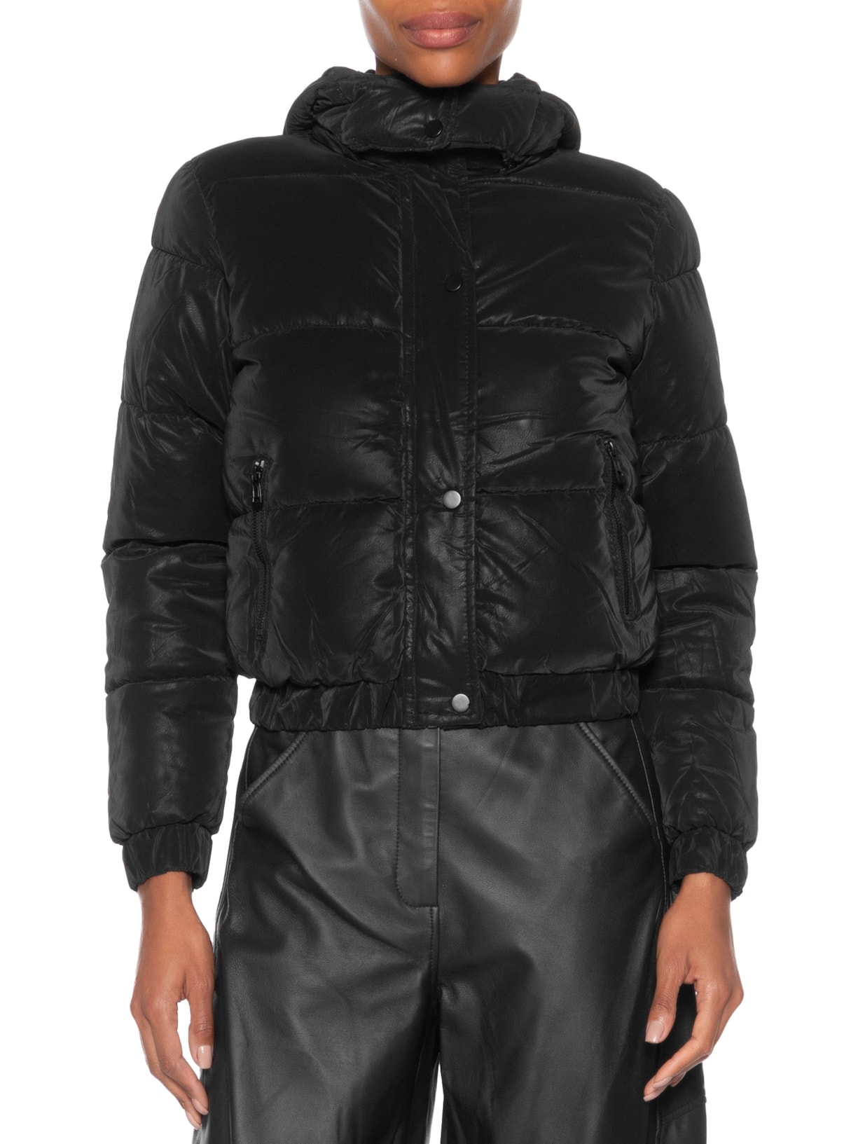 Jaqueta Puffer Feminina Com Capuz Removível Preto Market 33