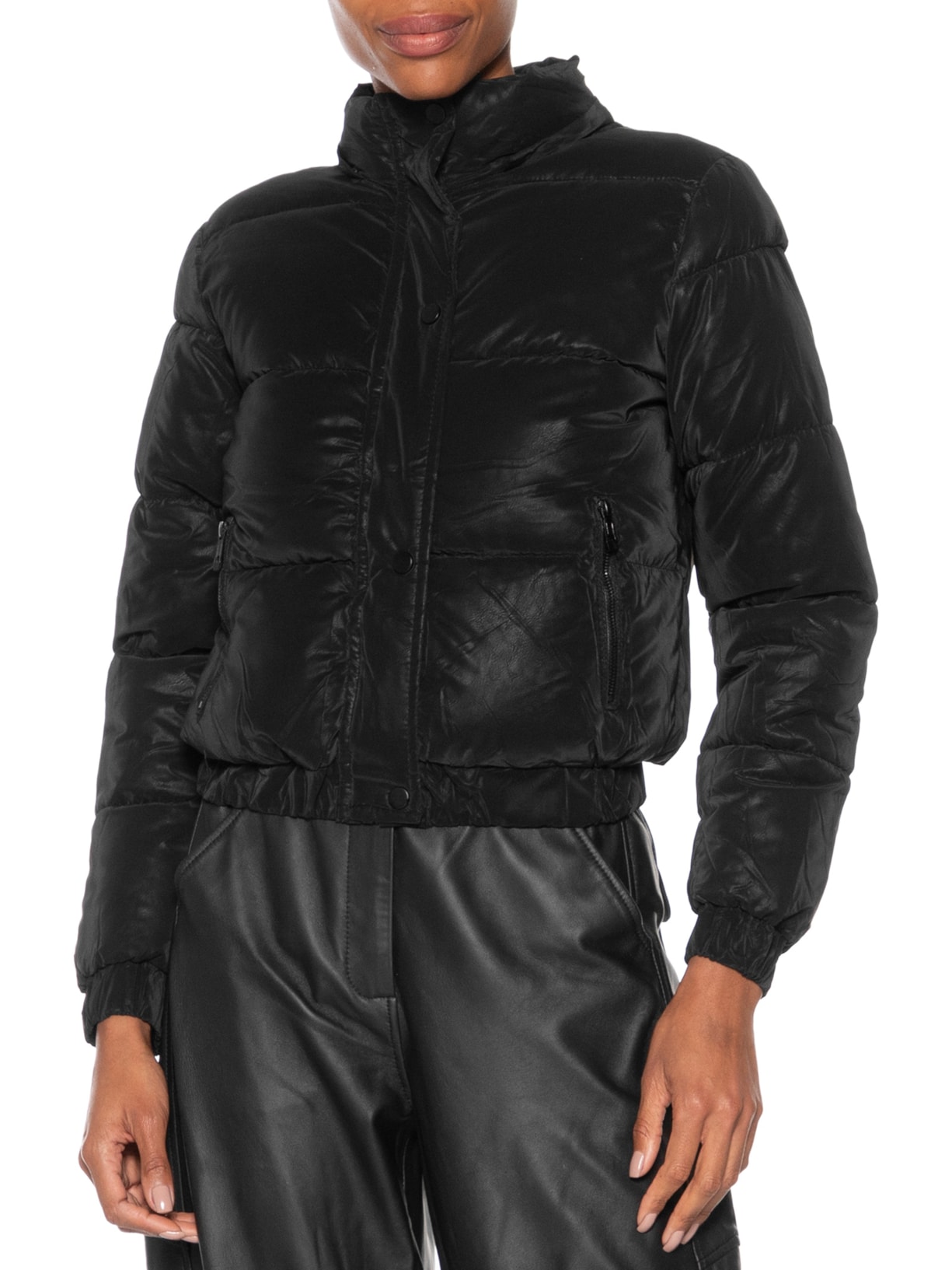 Jaqueta Puffer Feminina Com Capuz Removível Preto Market 33