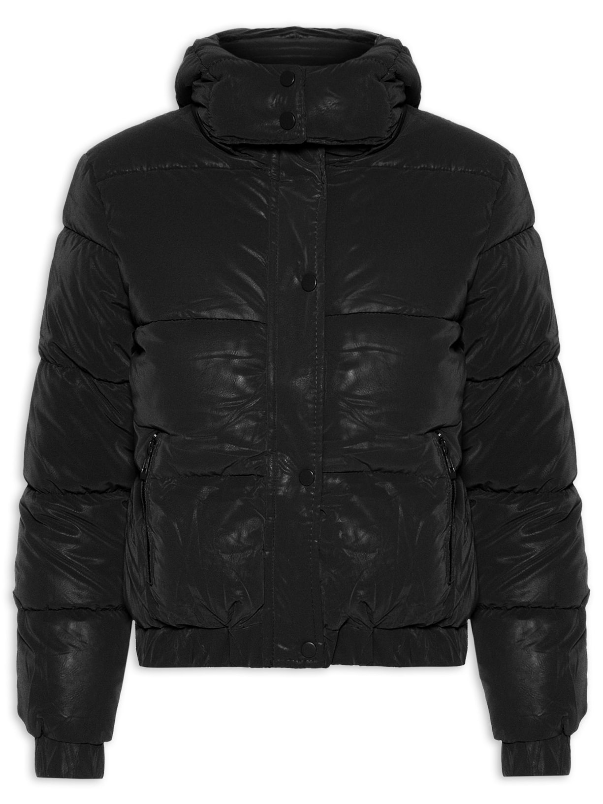 Jaqueta Puffer Feminina Com Capuz Removível - Preto