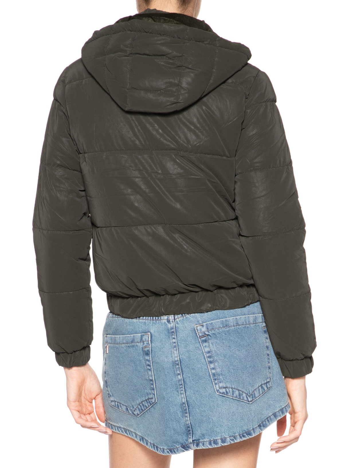 Jaqueta Puffer Feminina Com Capuz Removível Verde Market 33