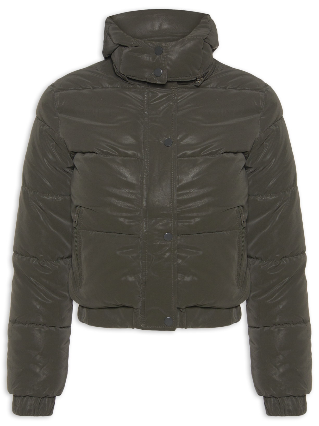 Jaqueta Puffer Feminina Com Capuz Removível - Verde