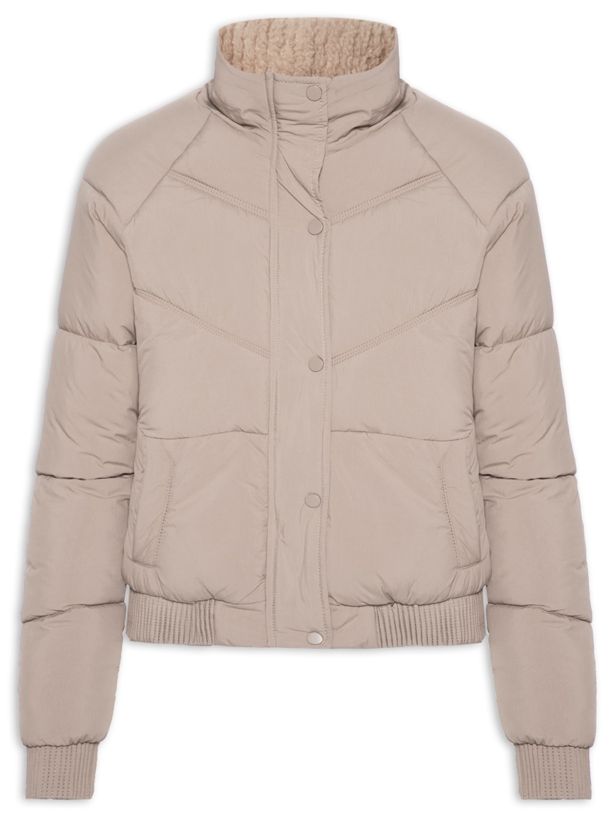 Jaqueta Puffer Feminina Com Forro Peluciado - Bege