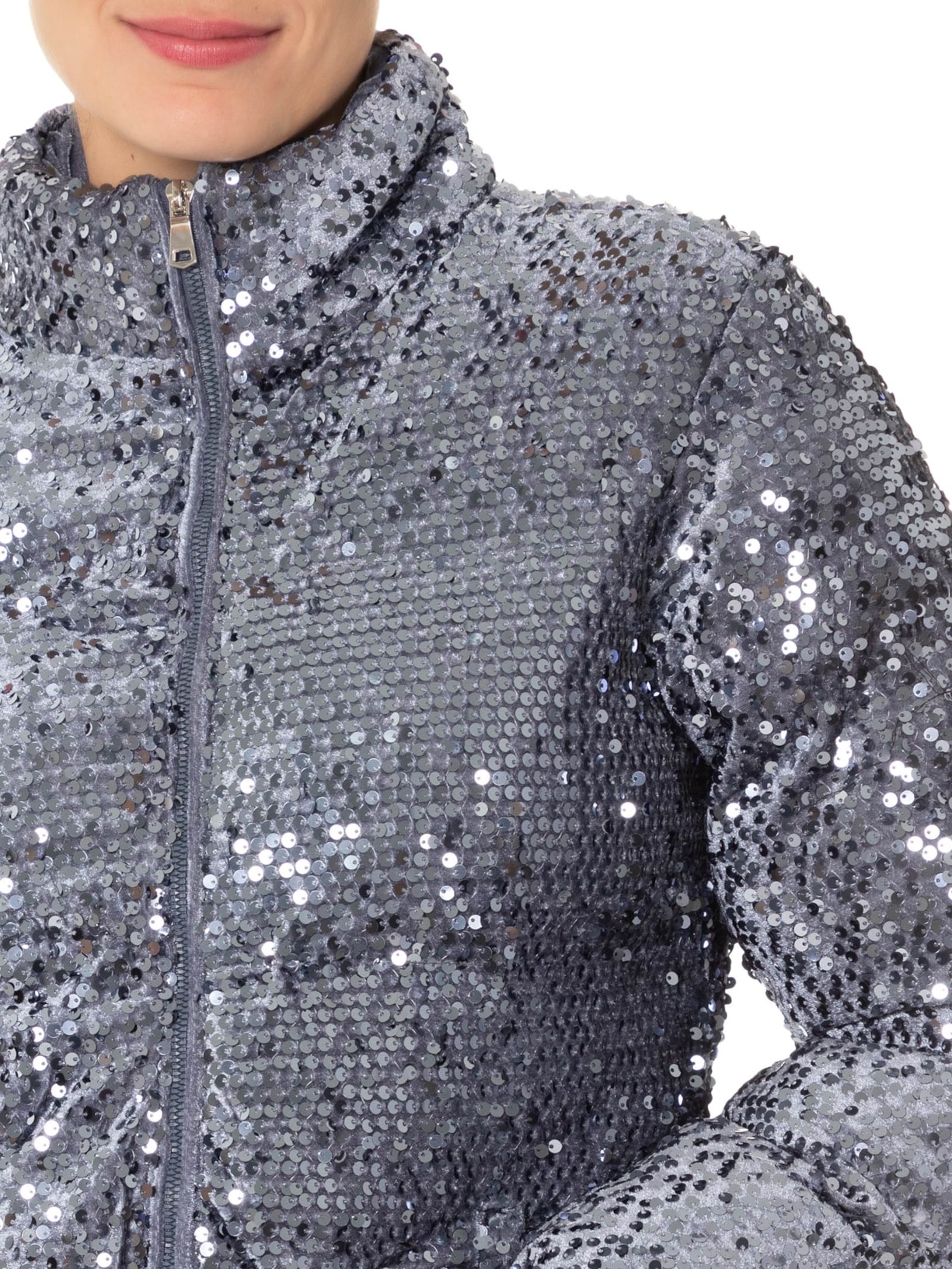 Jaqueta Puffer Feminina Com Paetê Azul Market 33