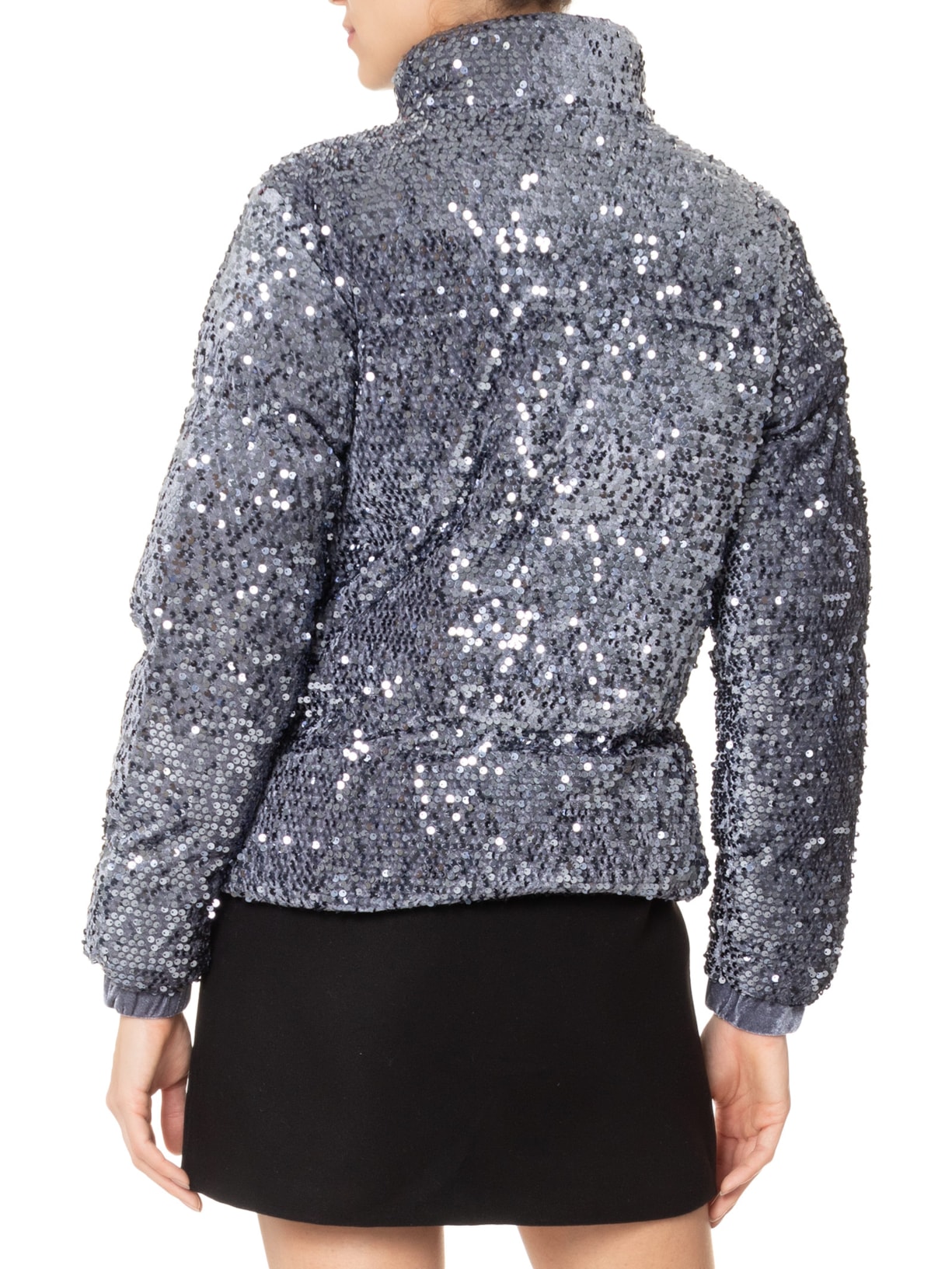 Jaqueta Puffer Feminina Com Paetê Azul Market 33