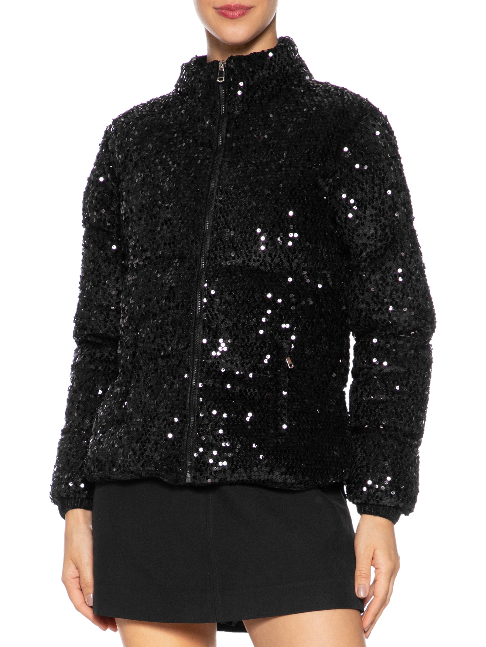 user_432b8428 Market 33 - Jaqueta Puffer Feminina Com Paetê - Preto