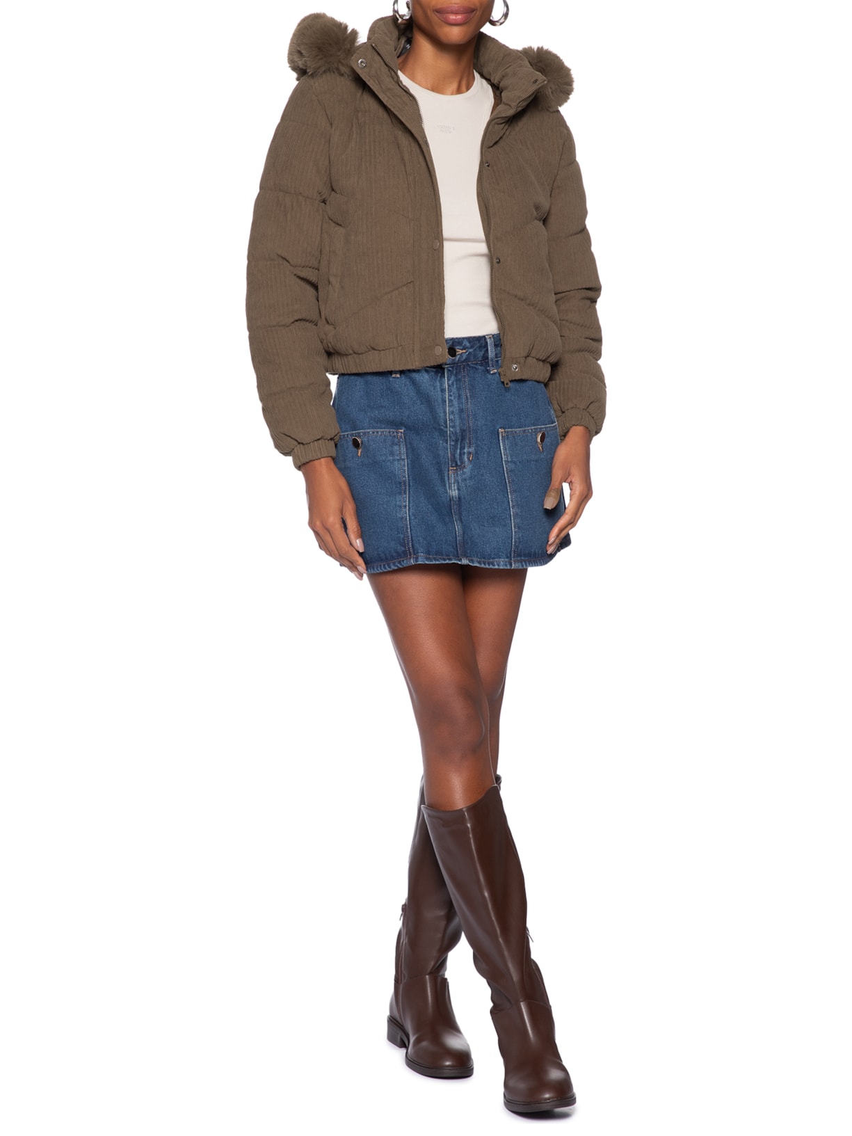 Jaqueta Puffer Feminina Marrom Market 33