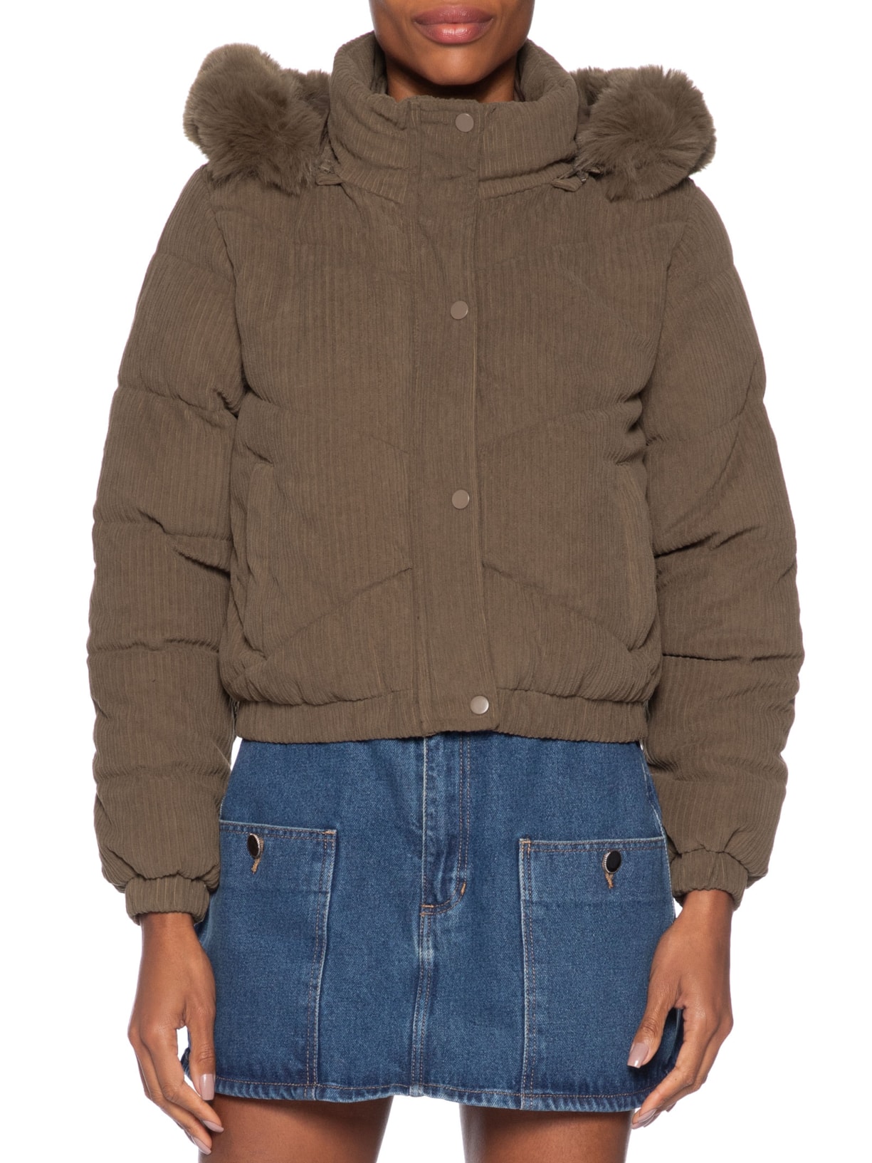 Jaqueta Puffer Feminina Marrom Market 33