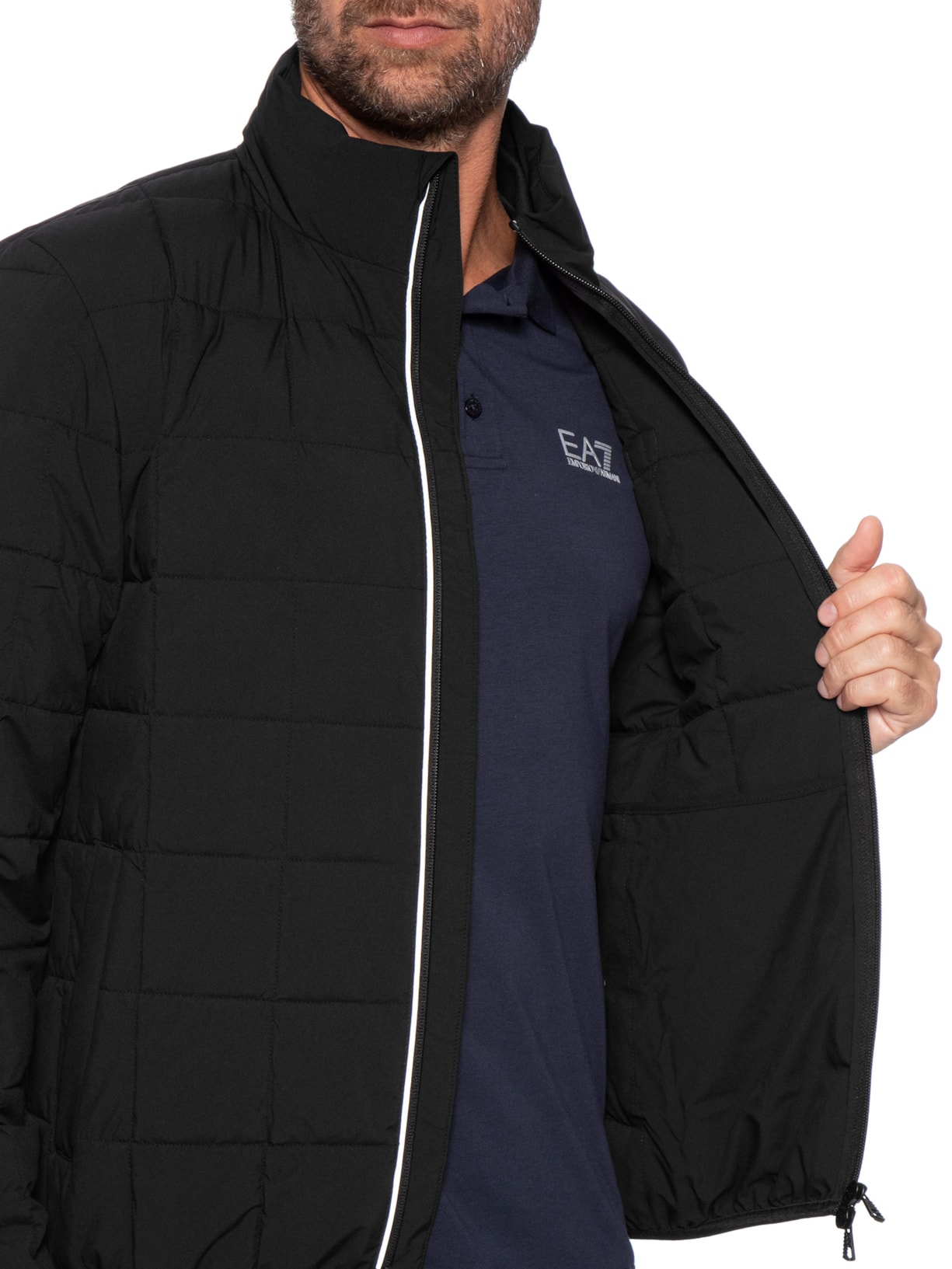 Jaqueta Puffer Masculina Brasão Train Premium Thermore Preto Ea7 Emporio Armani