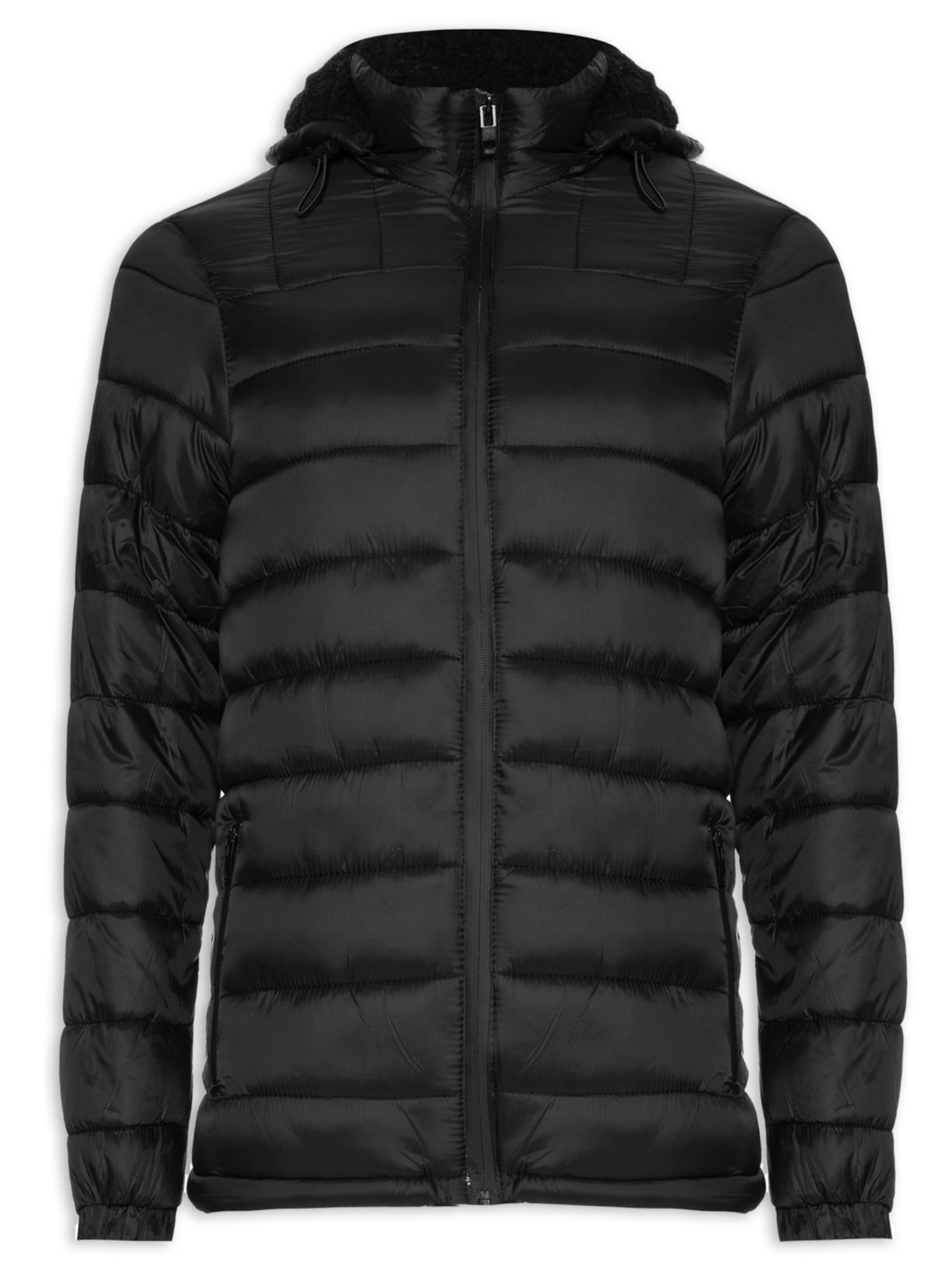 Jaqueta Puffer Masculina Forrada Com Capuz - Preto