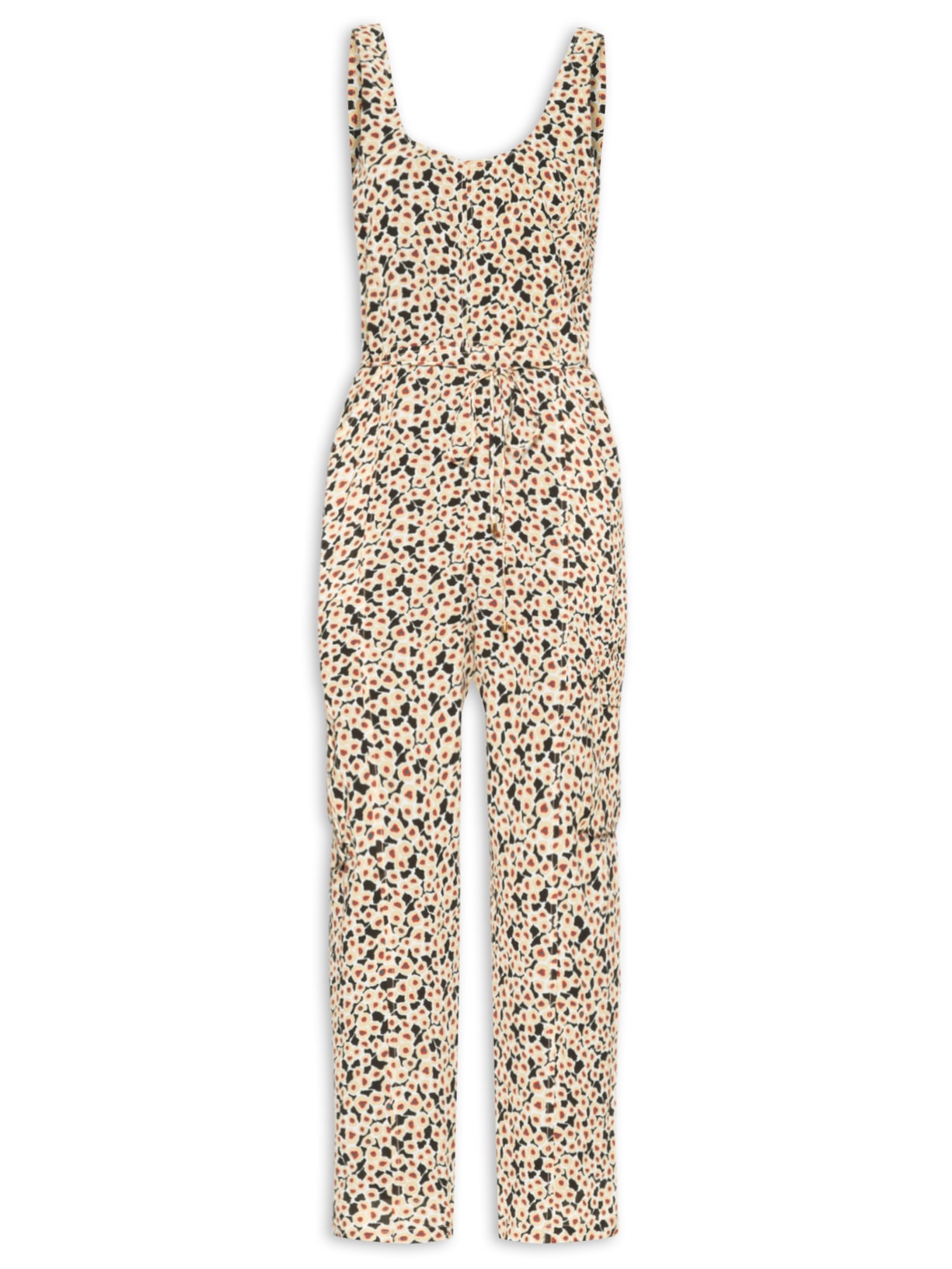 Jardineira Feminina Floral Ruído - Bege