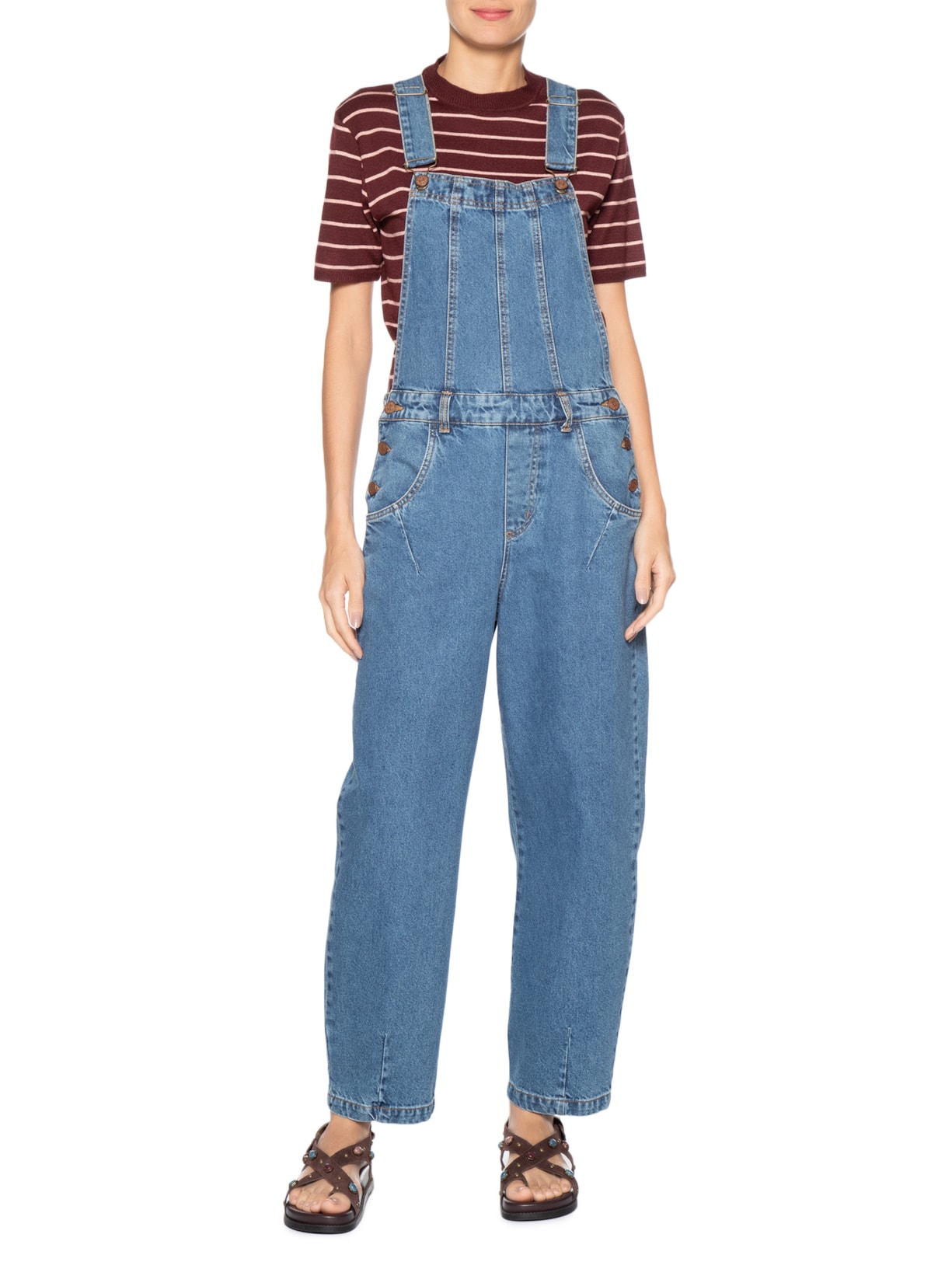 Jardineira Feminina Jeans Barrel Confort Azul Dress To