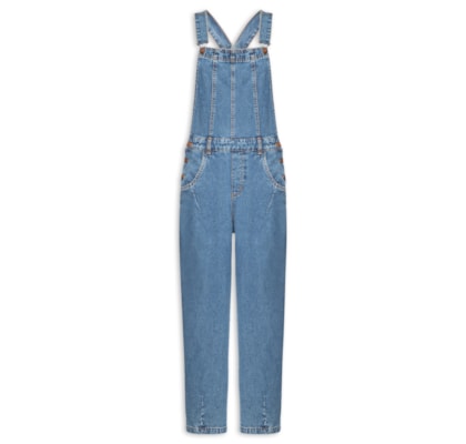 Jardineira Feminina Jeans Barrel Confort - Azul
