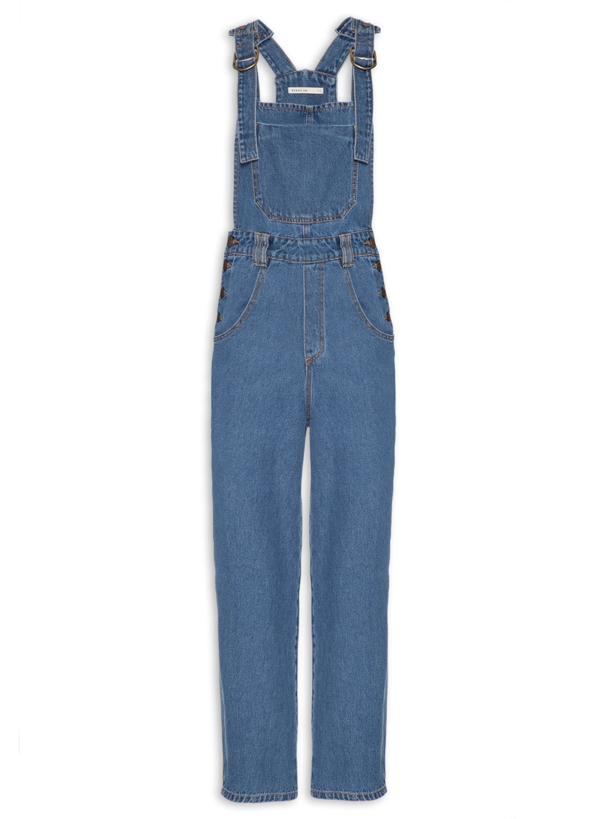 Jardineira Feminina Jeans Bolsos - Azul