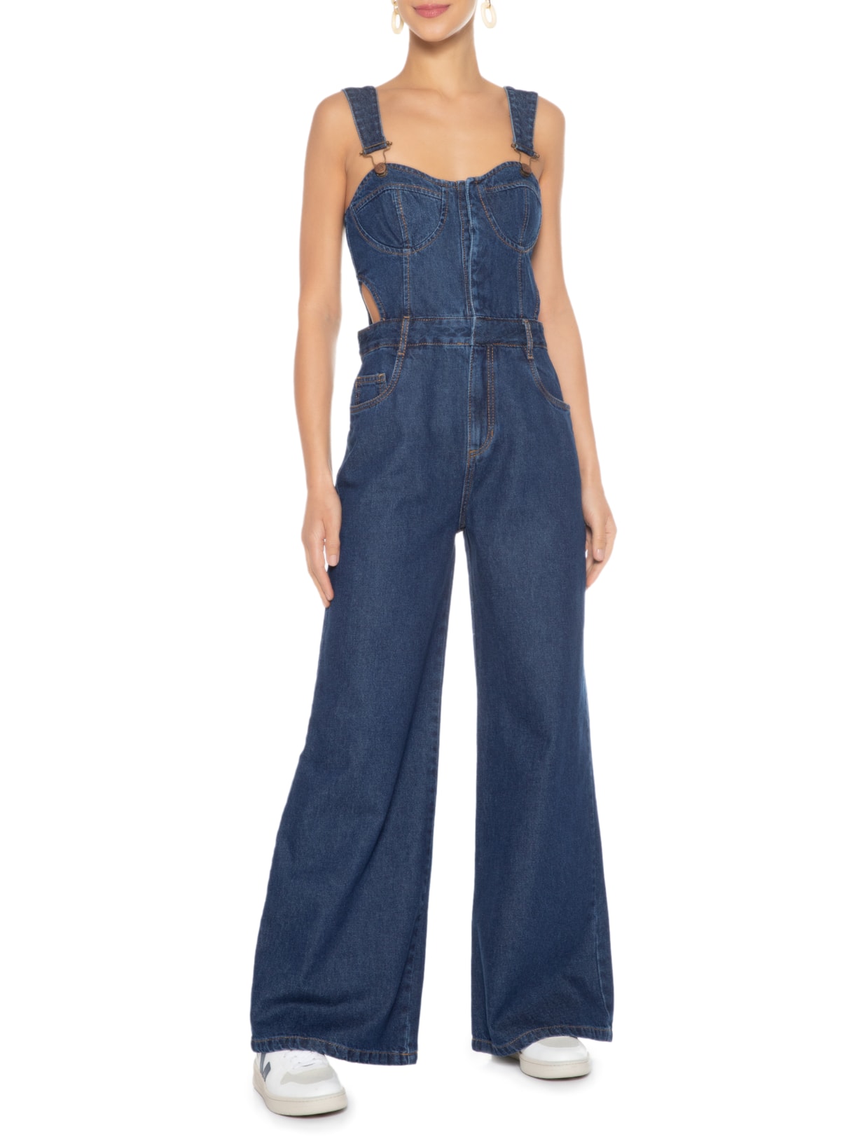 Jardineira Feminina Jeans Busto Marcado Azul Dress To