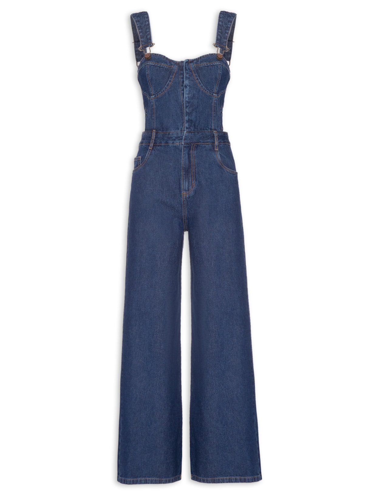 Jardineira Feminina Jeans Busto Marcado Azul Dress To